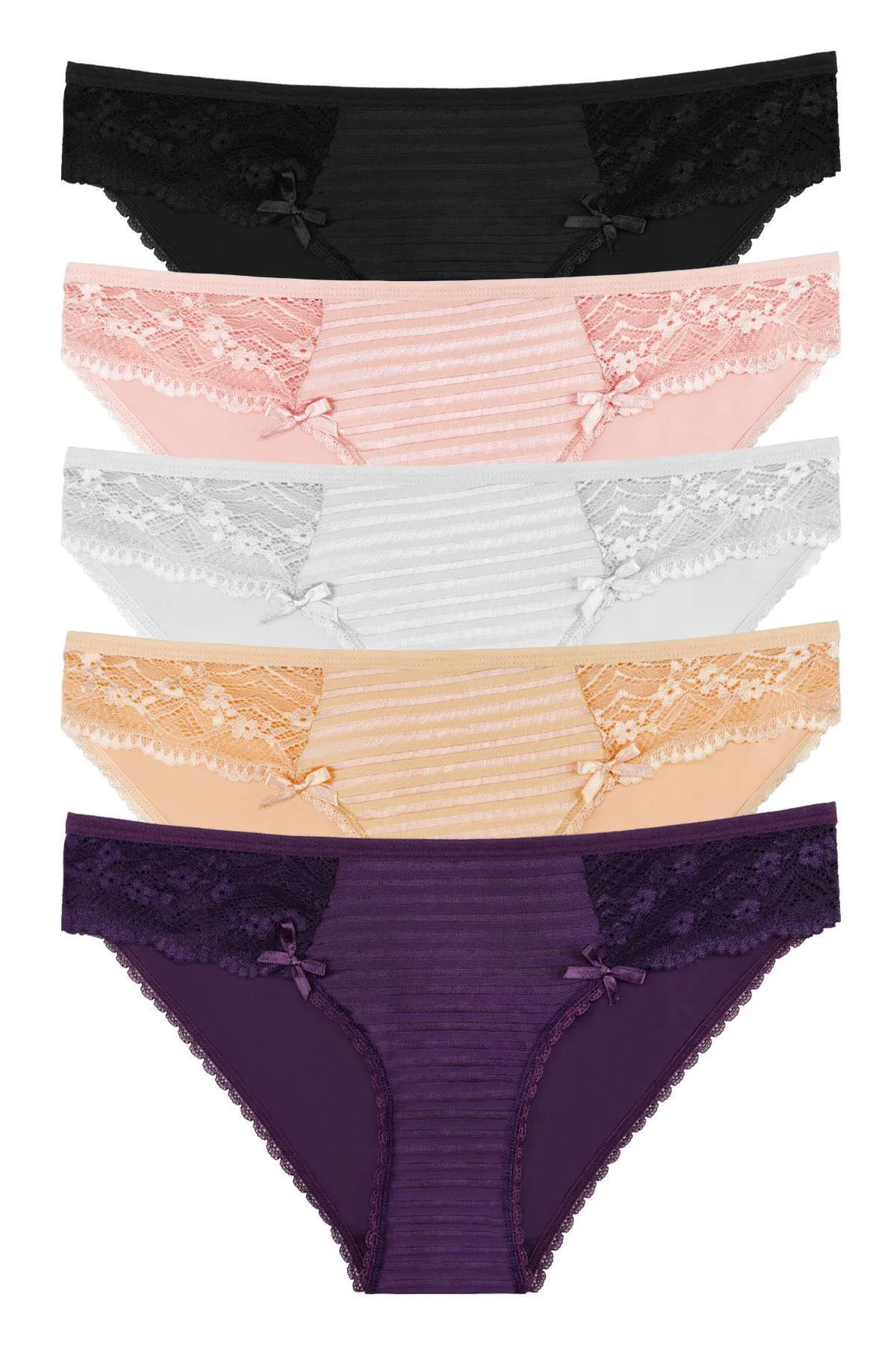 Sensu  5-teiliges Slip-Set für Damen aus Tüll und Spitze – Kts2071 (BREITE GRÖSSE)