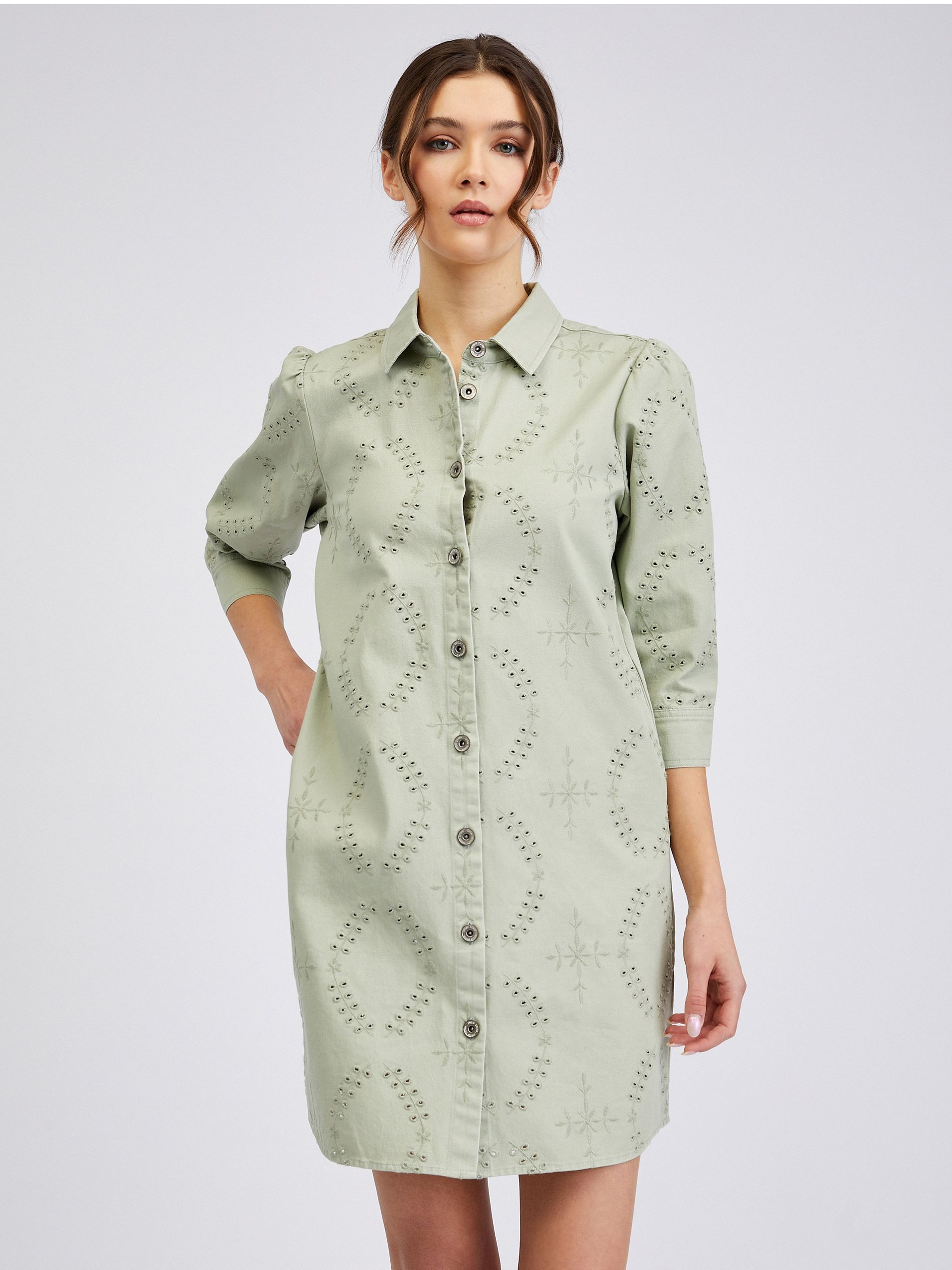 Hellgrünes Damen-Denim-Kleid ORSAY