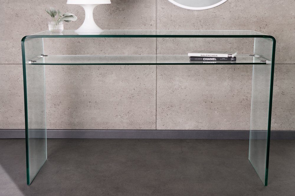 riess-ambiente Konsolentisch FANTOME 100cm transparent (Einzelartikel, 1-St), Wohnzimmer · Glas · eckig · mit Ablage · Modern Design