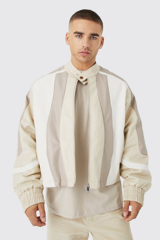 Kastige PU Moto-Jacke mit Trichterkragen