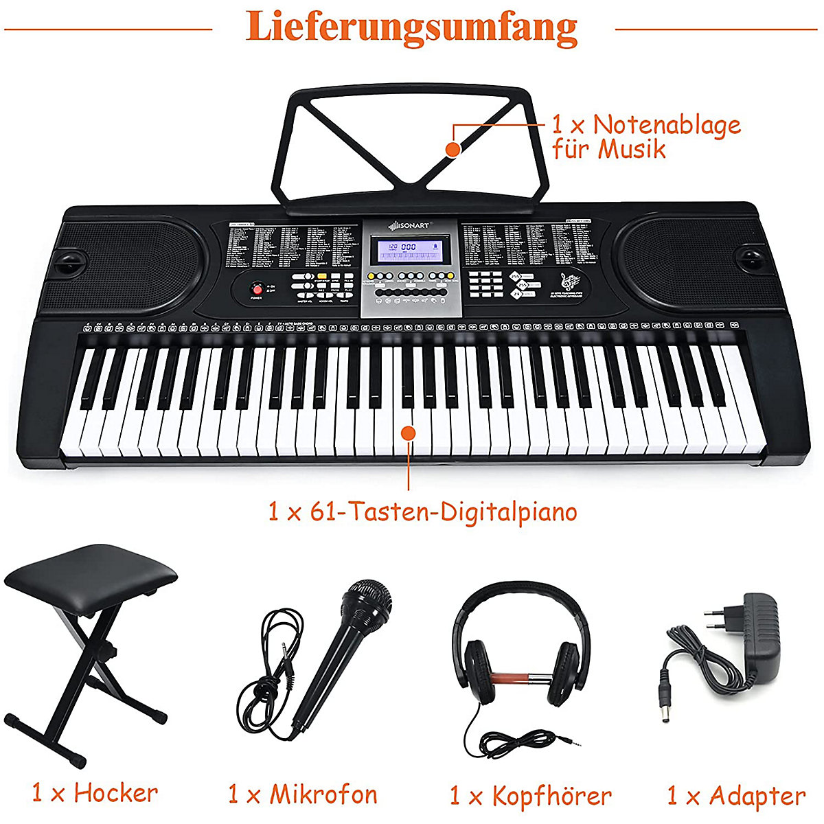 Keyboard 61 Tastatur mit Hocker Mikrofon