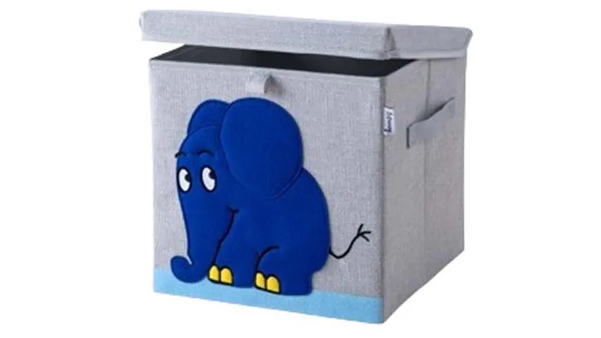 Lifeney Aufbewahrungsbox mit Deckel Elefant 30x30x30cm blau, grau