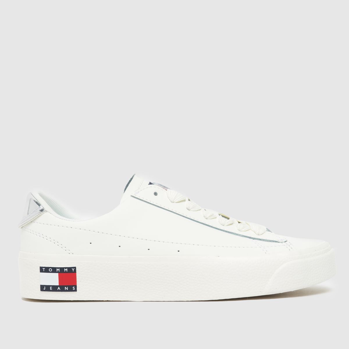 Tommy Jeans – Vitt lädersneakers i vulcfärgat läder