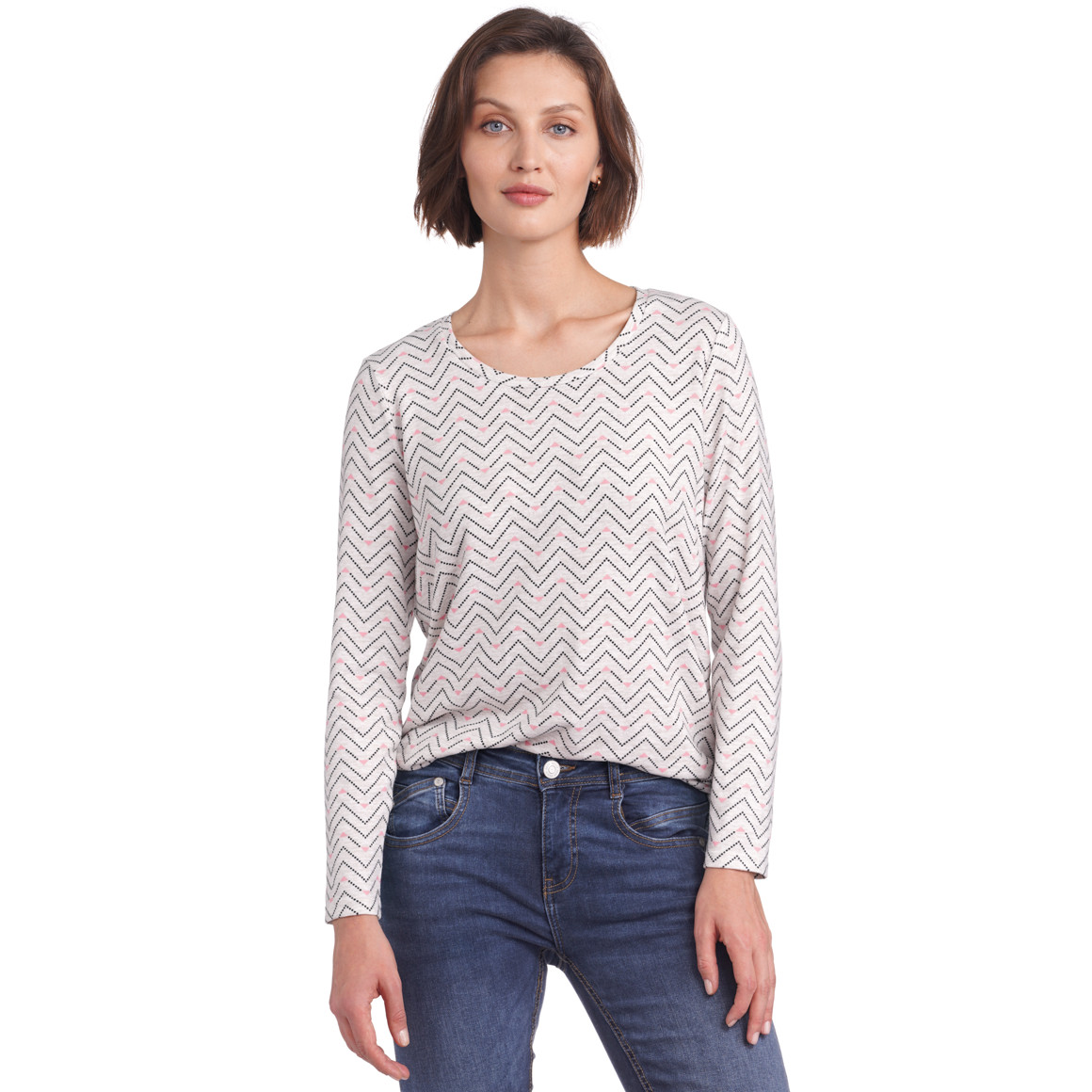Damen Langarmshirt mit seitlichen Raffungen