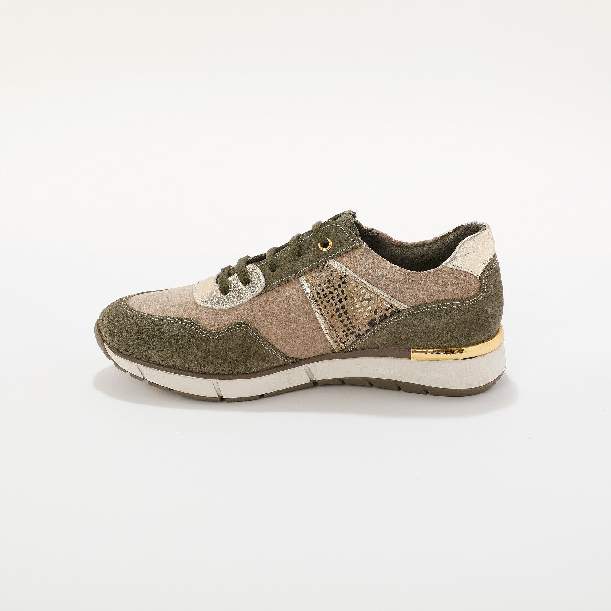 Baskets zippées en cuir empiècement python doré