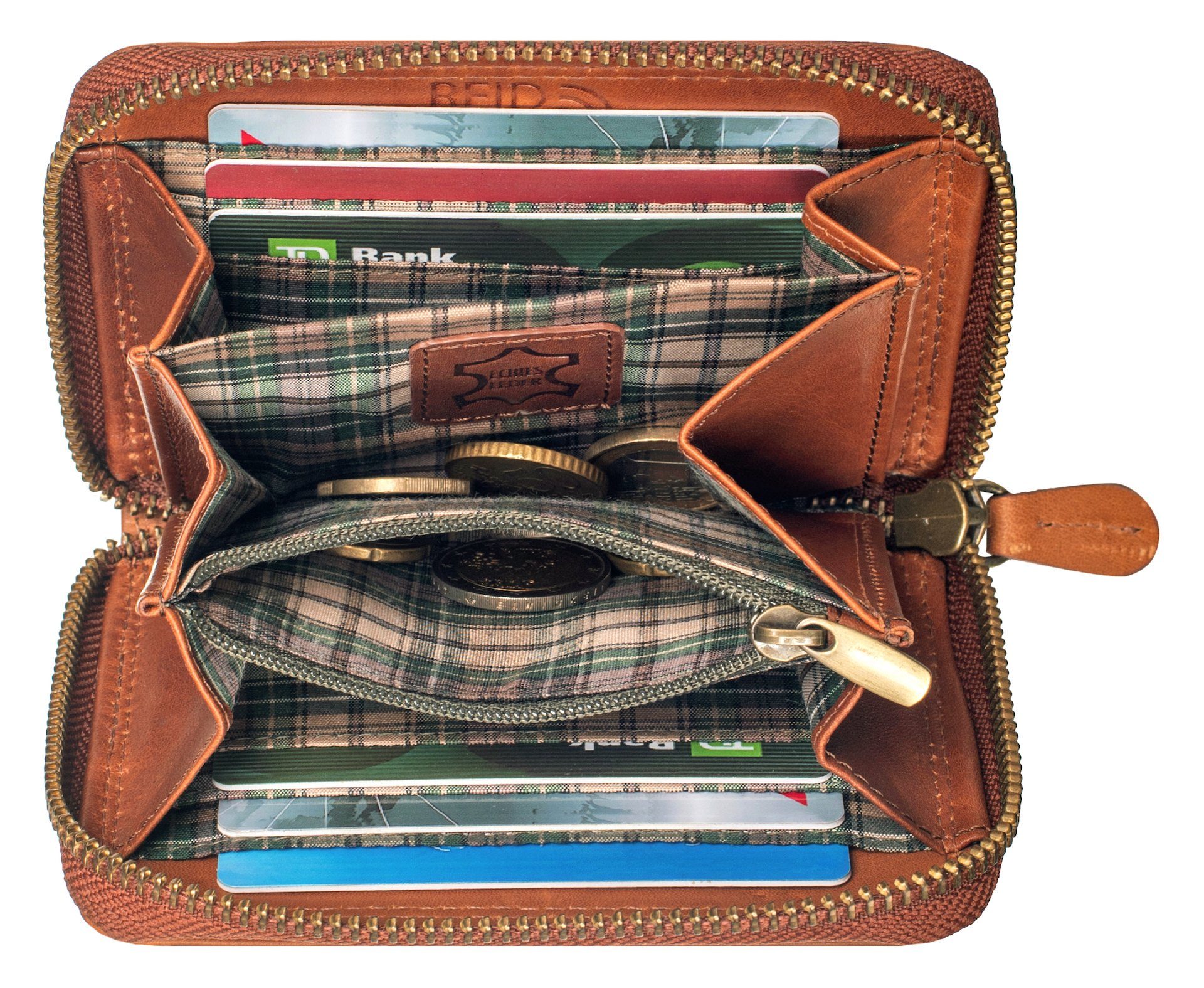 Benthill Geldbörse Klein Leder Mini Geldbeutel Damen RFID Portmonee Slim Portemonnaie, RFID-Schutz Kartenfächer Münzfach Reißverschlussfach