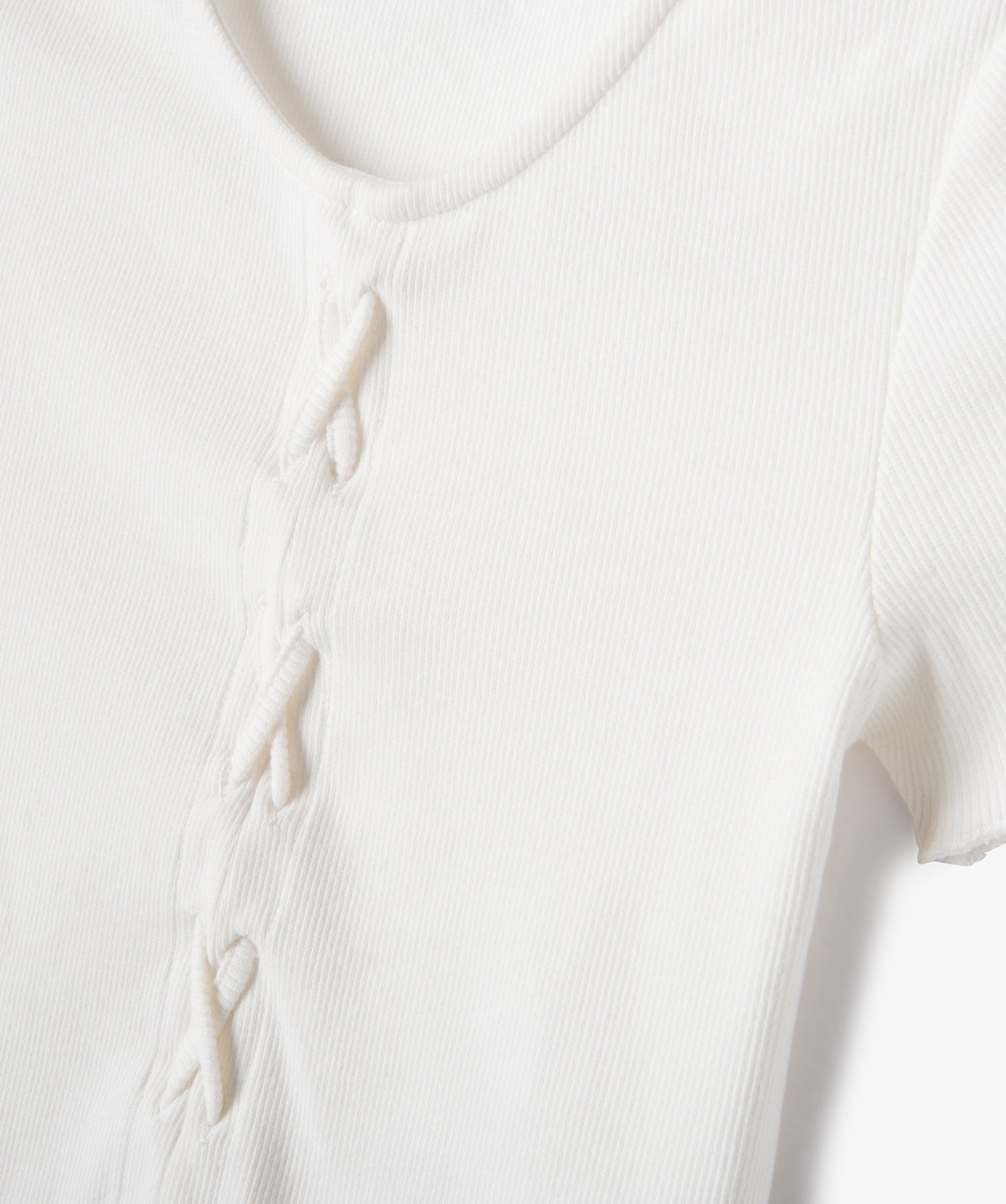 Tee-shirt droit à ctes et manches courtes file ecru | GEMO