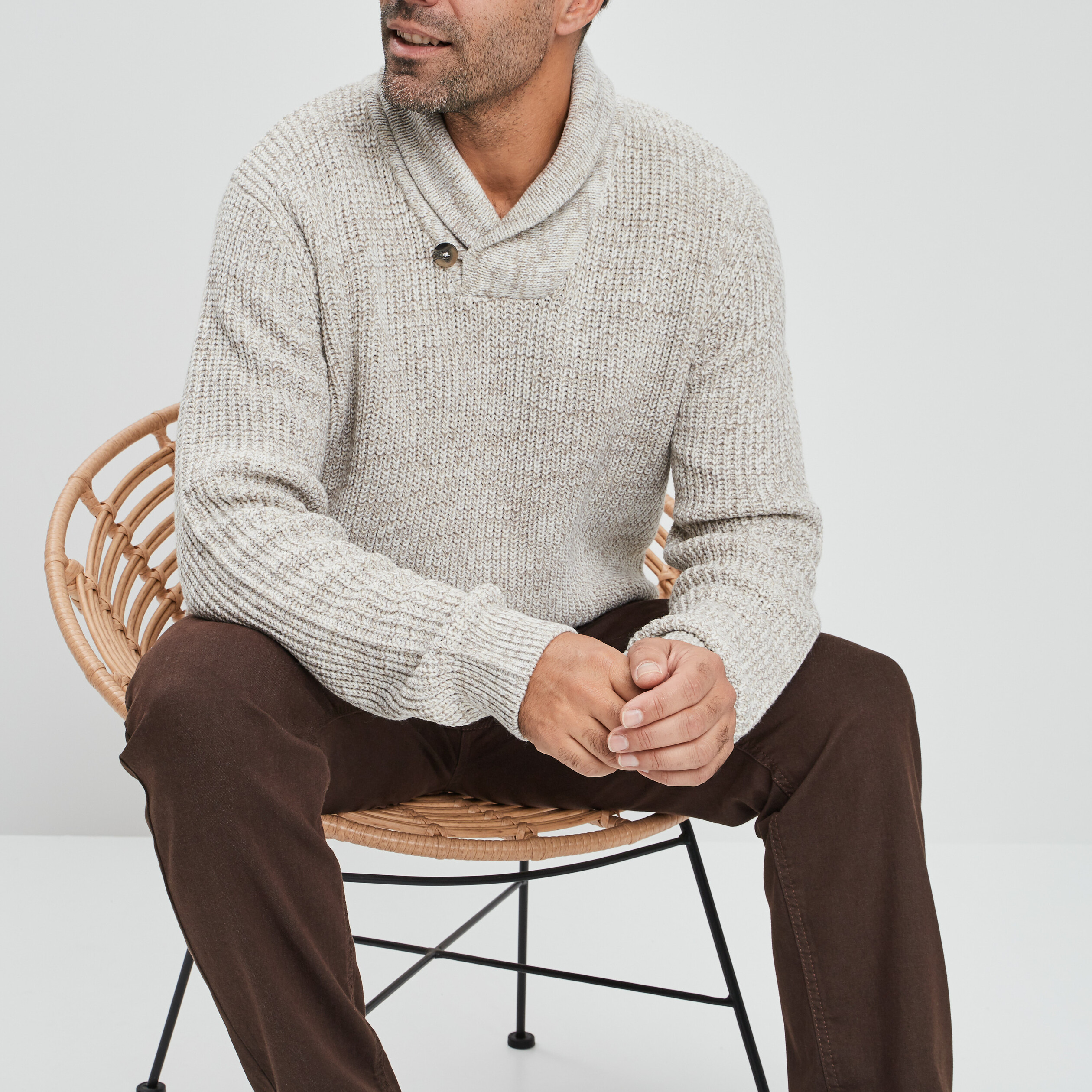 Pull manches longues ivoire homme | La Halle