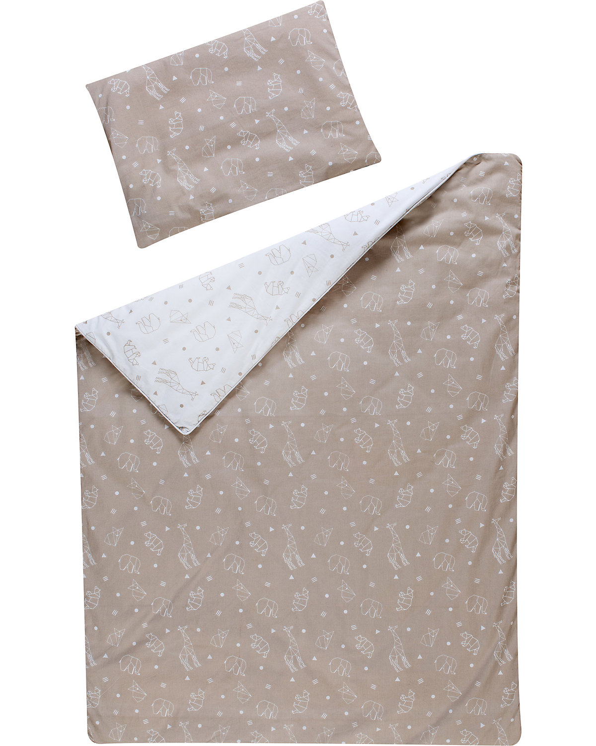 Bettwäsche Origami, Baumwolle, beige, 100 x 135 cm + 40 x 60 cm