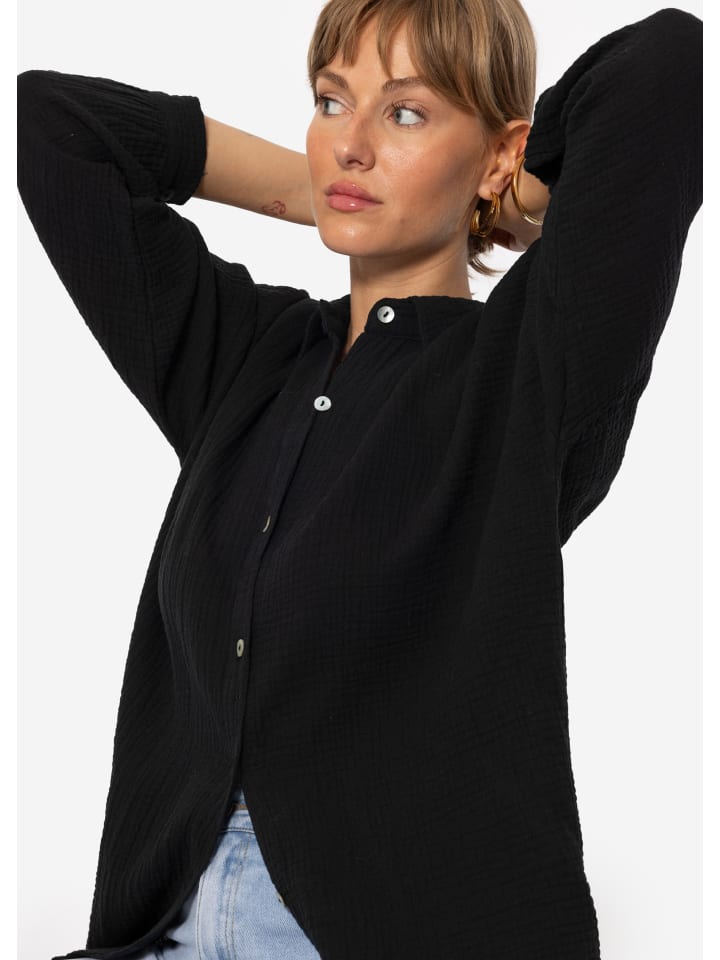SASSYCLASSY Musselin Bluse im Regular Fit in Schwarz günstig kaufen