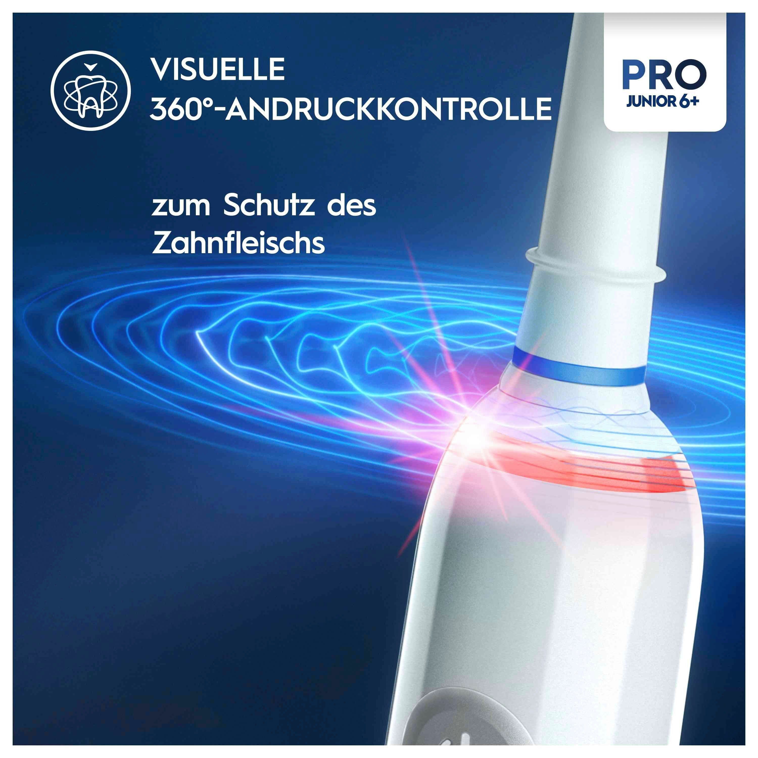Oral-B Elektrische Zahnbürste Pro Junior, Aufsteckbürsten: 2 St., Drucksensor
