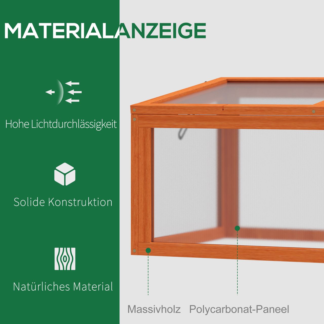 Outsunny Frühbeet Treibhaus Gewächshaus Frühbeetkasten Pflanzenbeet mit Abdeckung aus Holz und Polycarbonat wetterfest Orange 90 x 46 x 40 cm