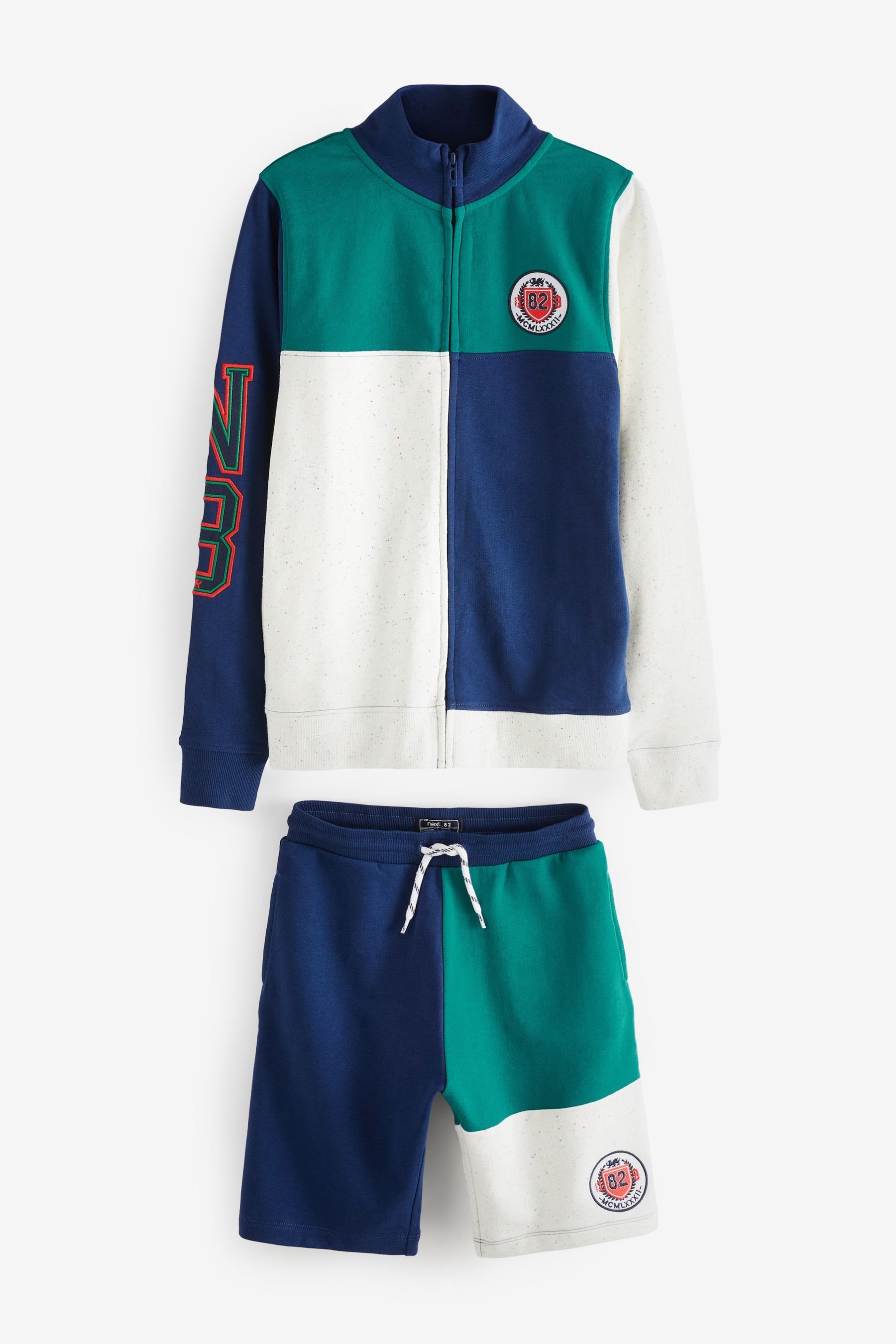 Next Sweatanzug Set mit Reißverschluss und Farbblockdesign (2-tlg)