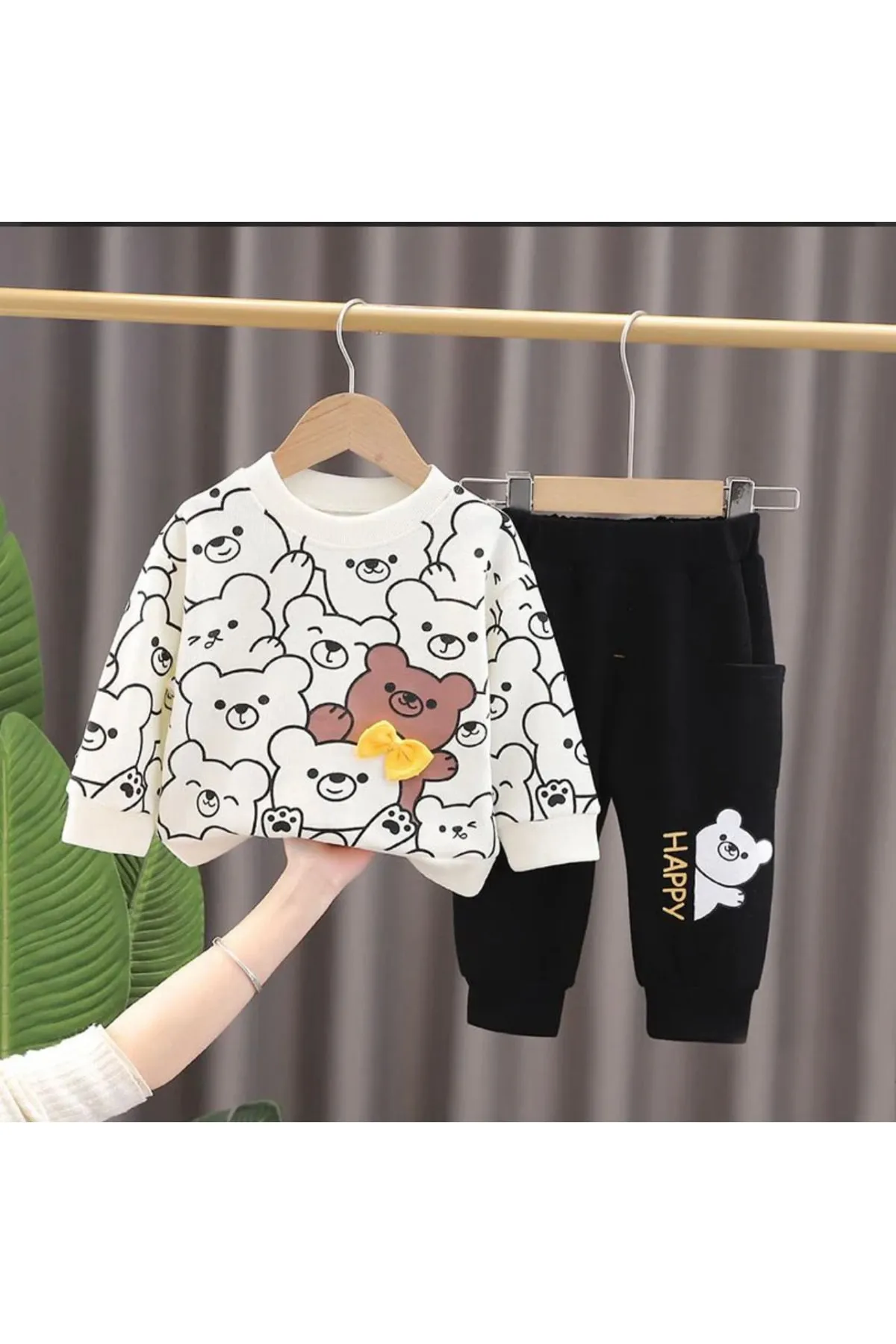 Bubito  Happy Bear Visuelle Fliege aus gekämmter Baumwolle, 2-teiliges Set aus Unter- und Oberteil, weiß