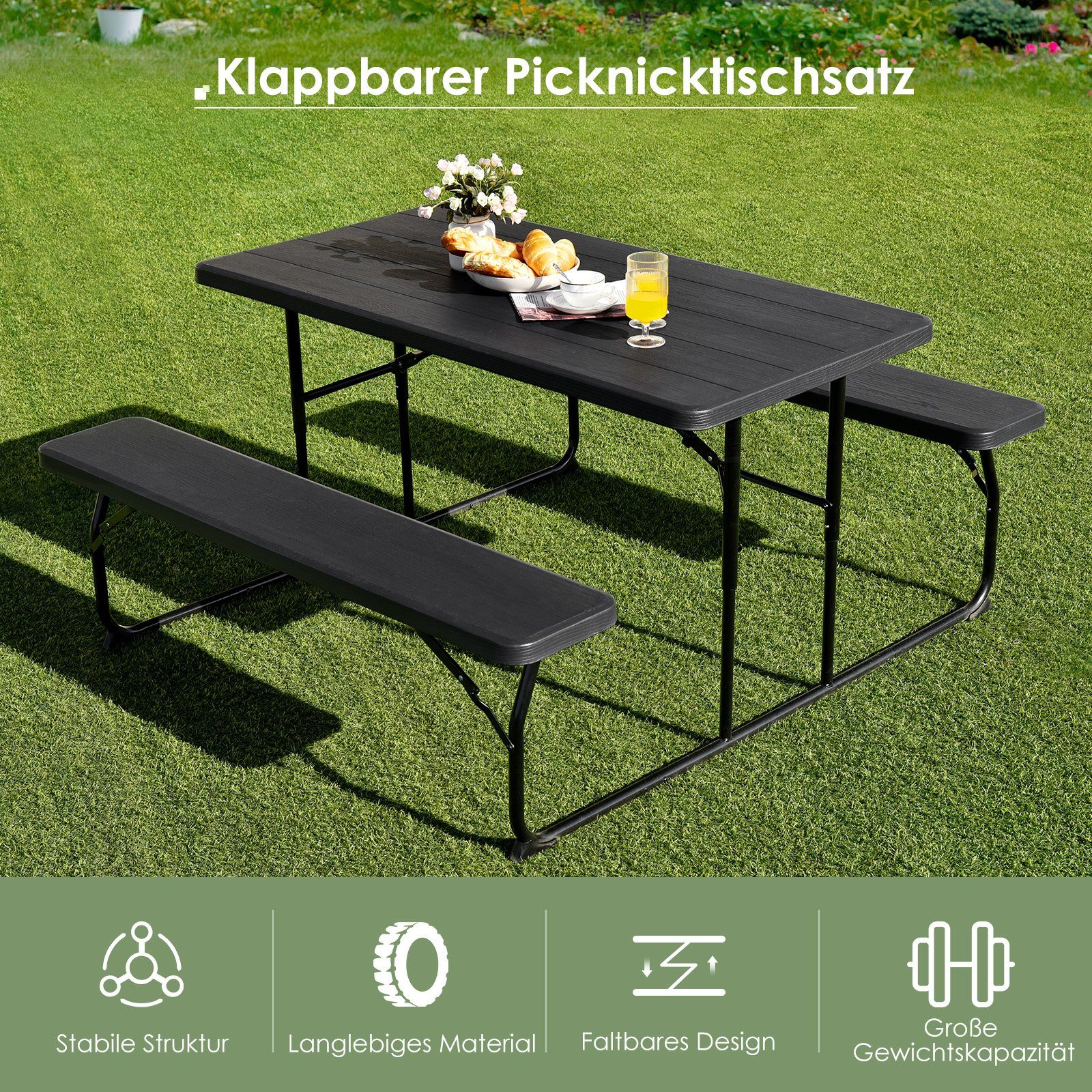 COSTWAY Bierzeltgarnitur, 136 cm Campingtisch mit Bänken, klappbar