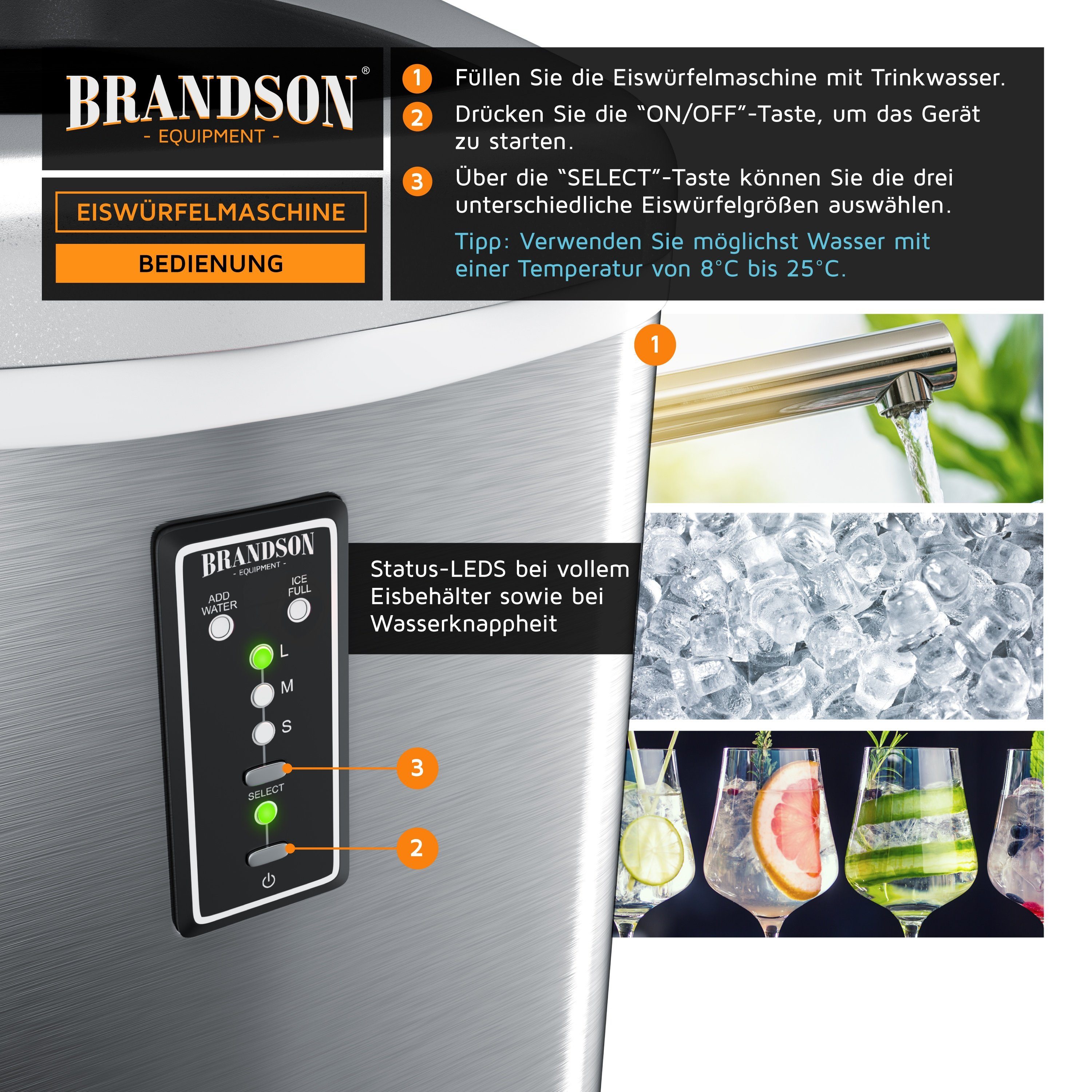Brandson Eiswürfelmaschine, Eiswürfelbereiter 150 W, 3,4 Liter, 9 Eiswürfel in 11 Minuten