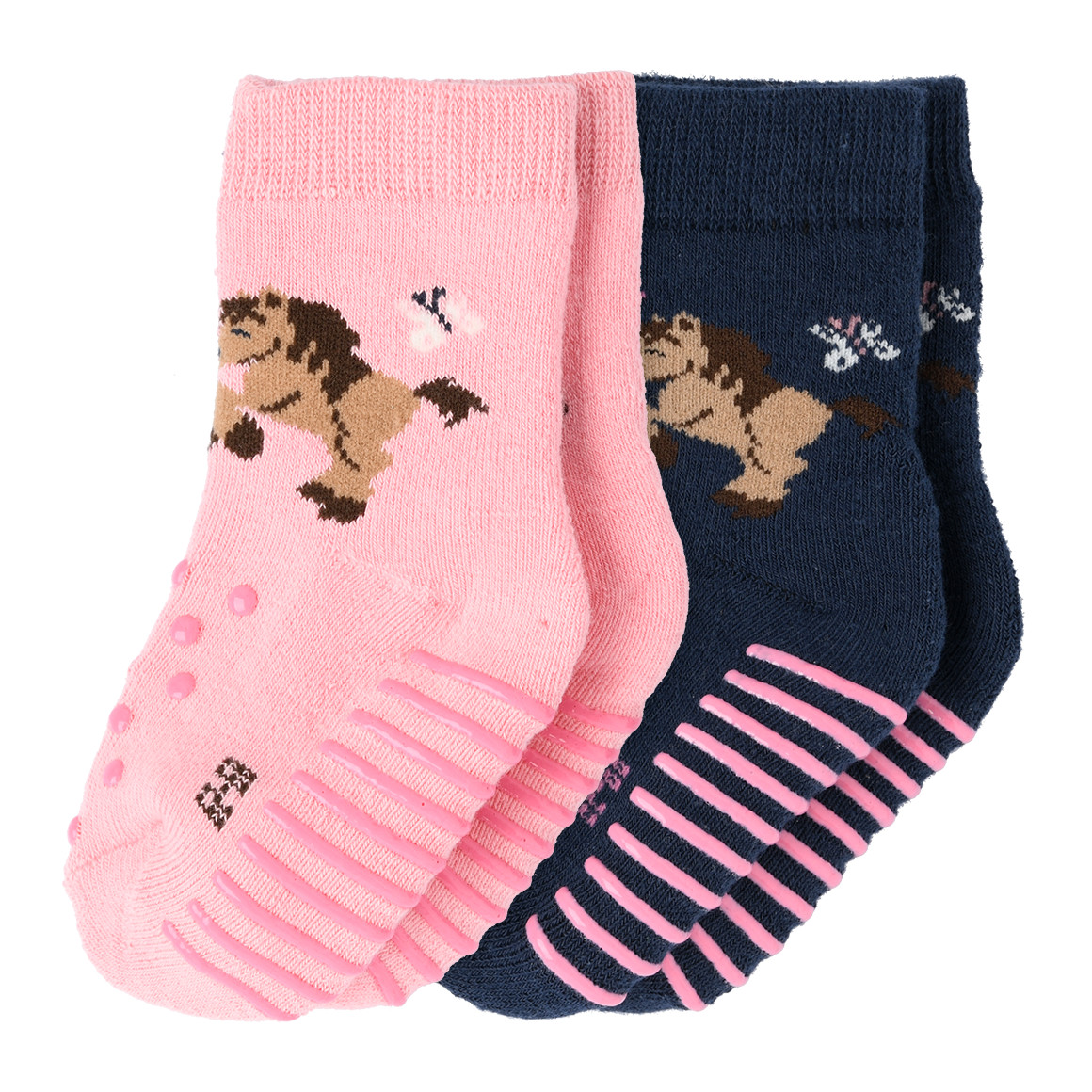 2 Paar Baby Krabbel-Socken mit Pferden