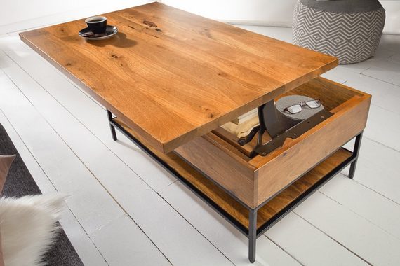 riess-ambiente Couchtisch FACTORY LIFTUP 80cm natur, Wohnzimmer · Massivholz · Metall · eckig · mit Fach · Industrial