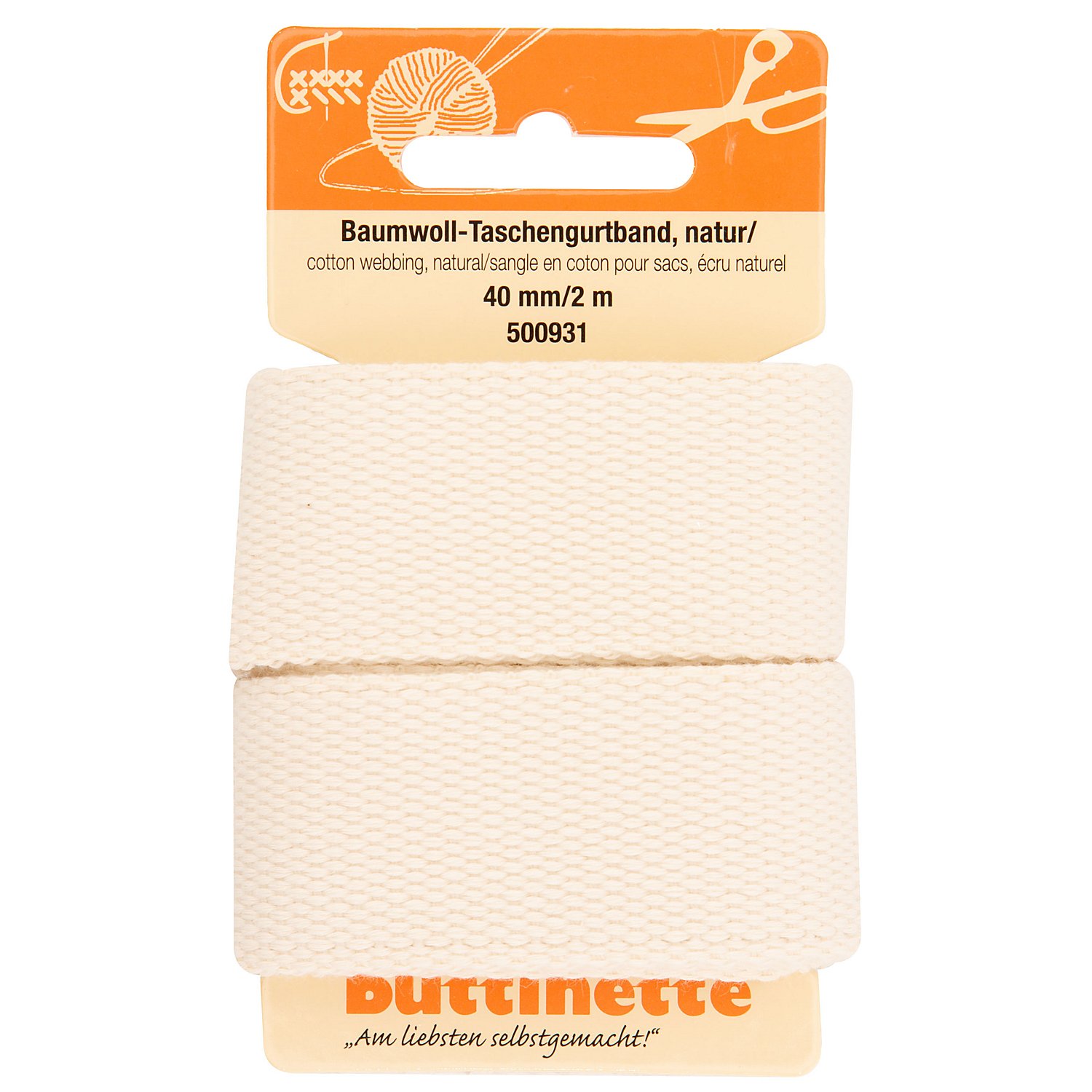 buttinette Baumwoll-Taschengurtband, natur, Breite: 4 cm, Länge: 2 m