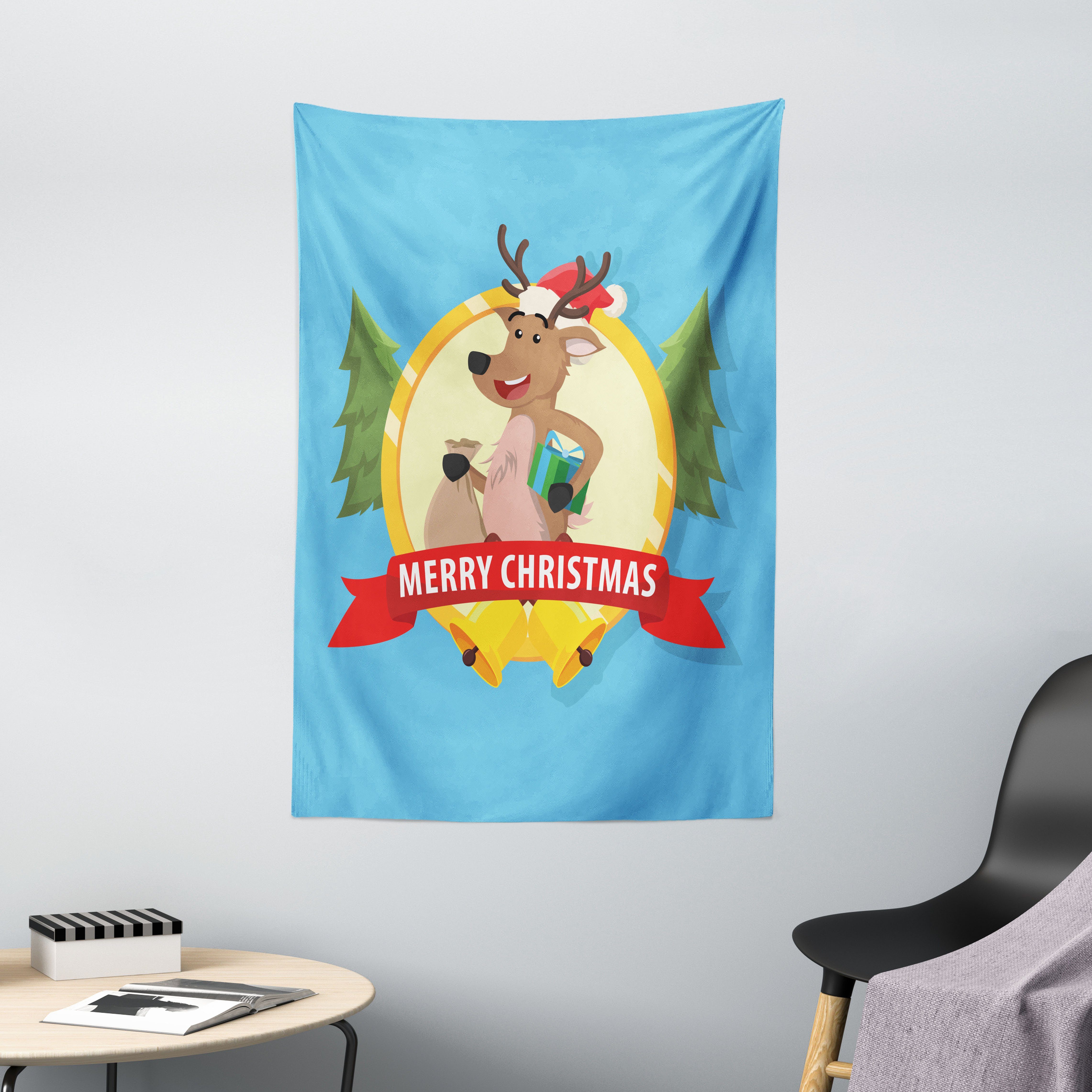 Wandteppich Wohnzimmer Schlafzimmer Wandtuch Seidiges Satin Wandteppich, Abakuhaus, rechteckig, Weihnachten Sankt-Ren-Charakter