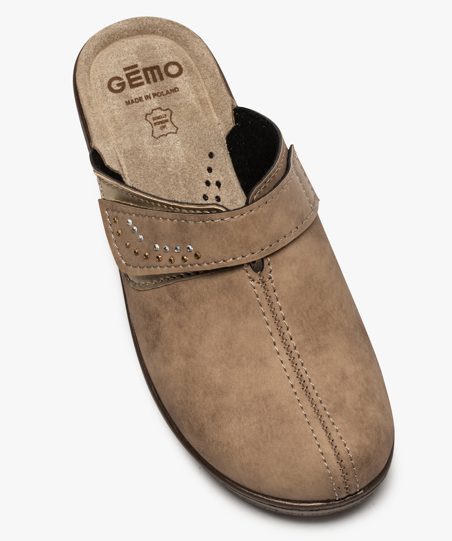 Sabots femme confort dessus ajustable orné de strass taupe | GEMO