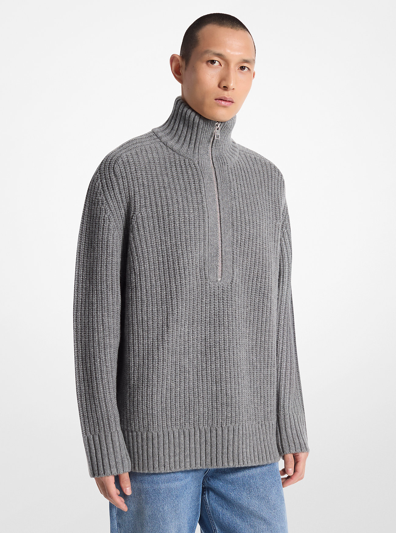 Wool and Cashmere Blend Half-Zip Sweater - ASH
