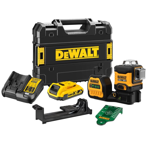 Nivelă laser cu linii în cruce cu autonivelare, 3x360°, fascicul verde, 12V/18V, 2.0Ah, Li-Ion