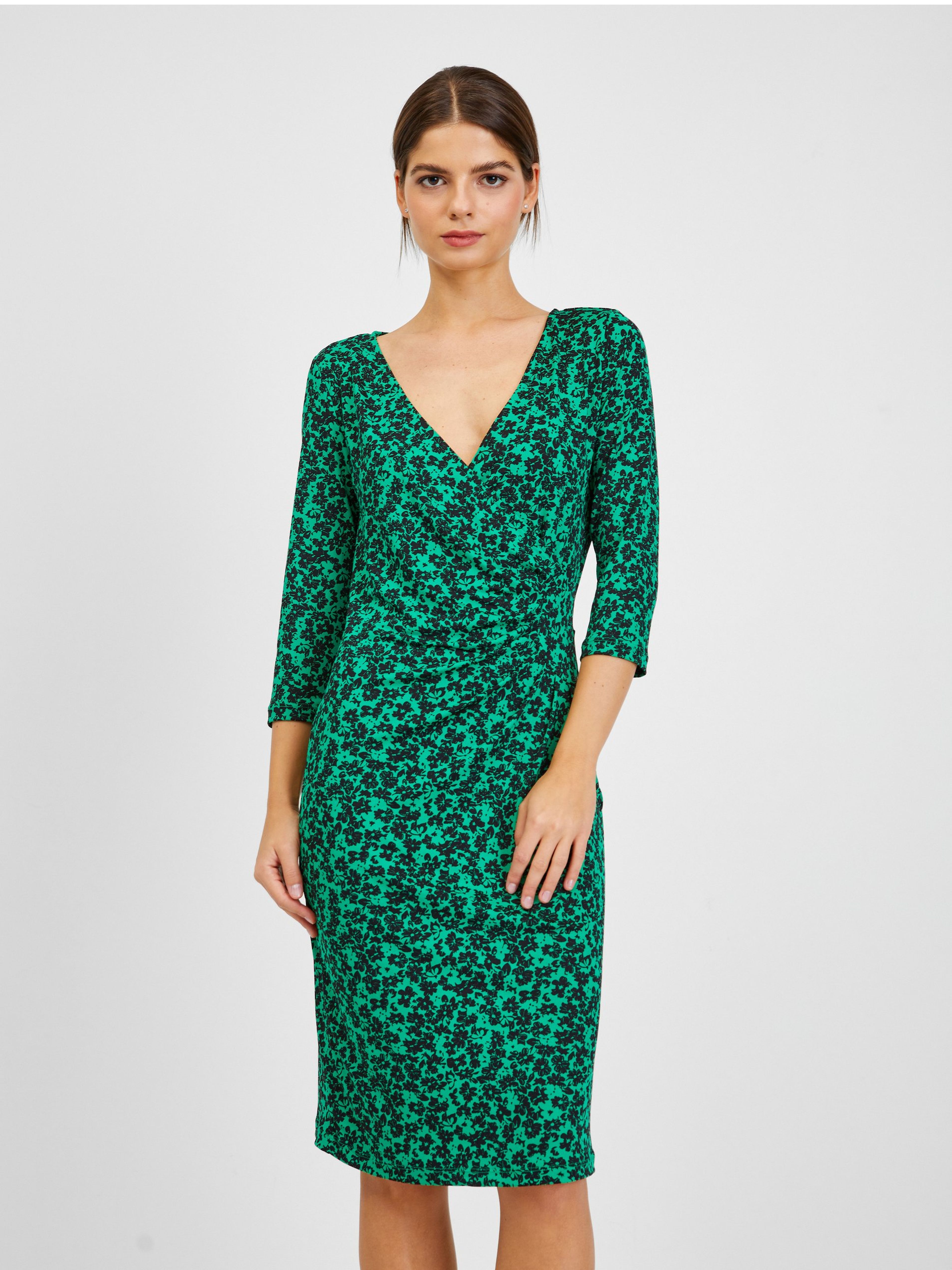 Schwarz-grünes Damen-Blumenkleid ORSAY