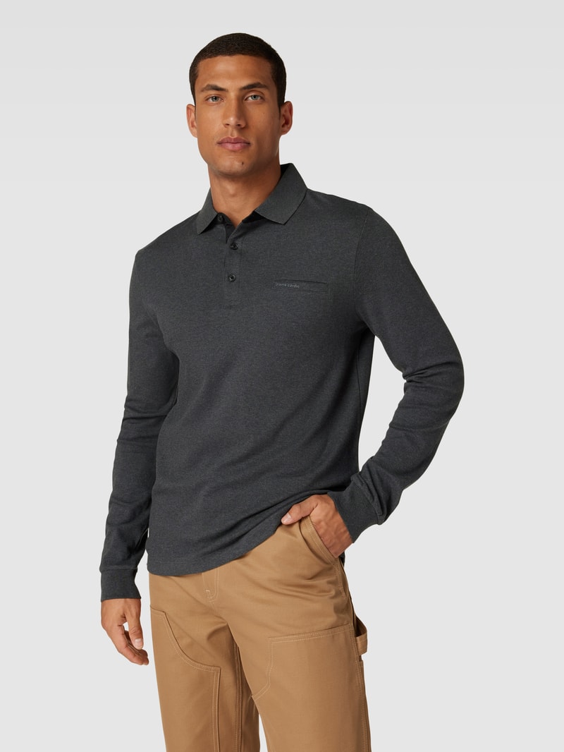 Longsleeve mit Polokragen und Brusttasche in anthrazit