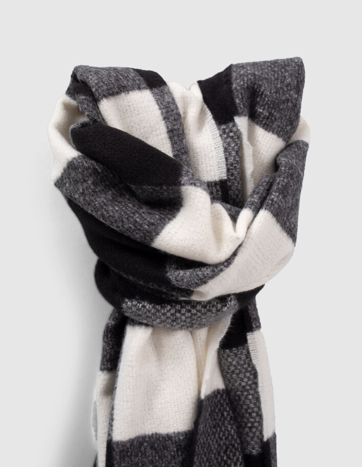 Echarpe noire frangée motif carreaux fille