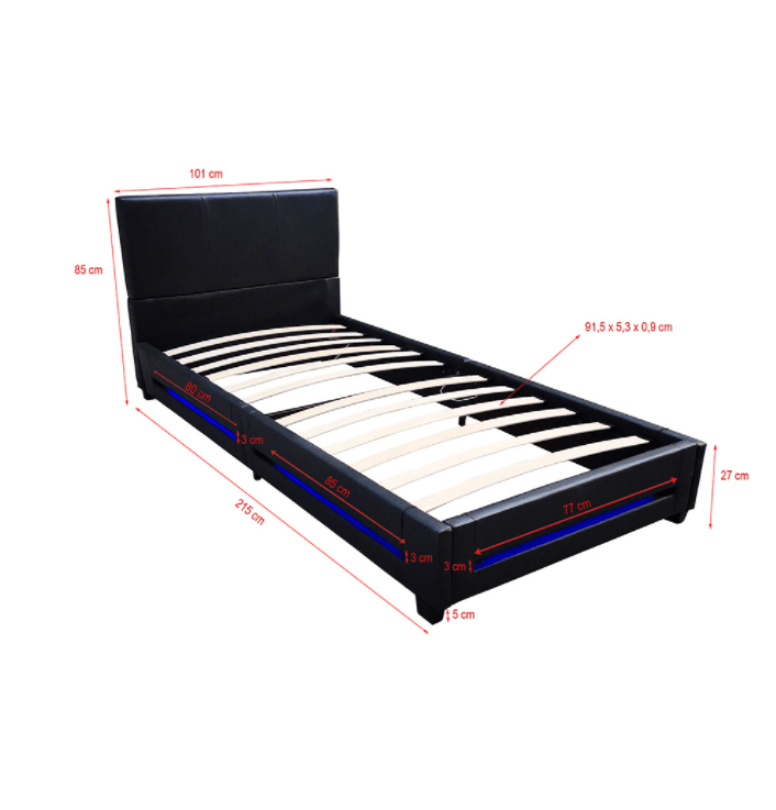 Home Deluxe LED Bett ASTEROID - 90 x 200 cm Schwarz