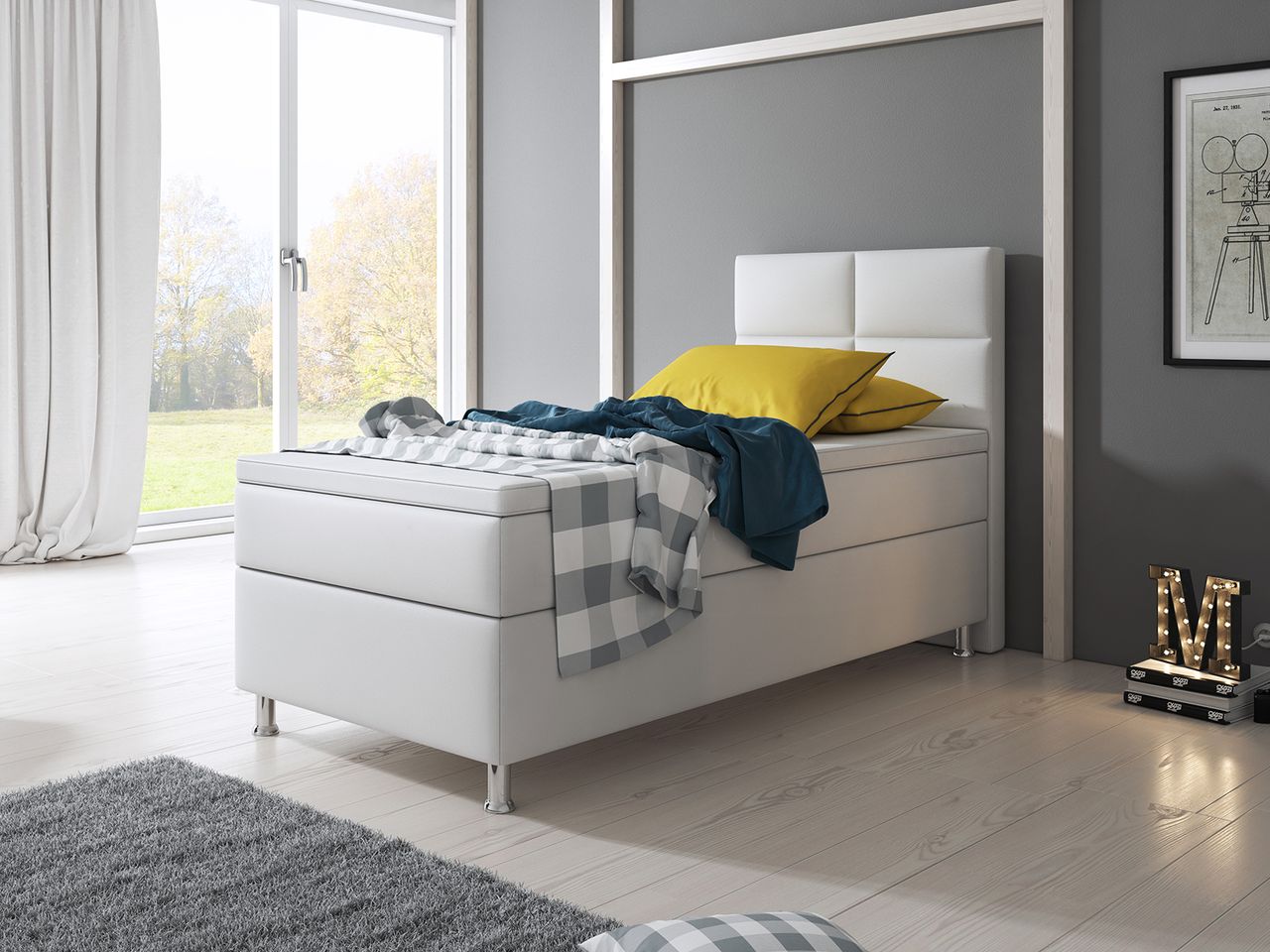 IHG Boxspringbett Miami 90x200 cm Kunstleder Weiss