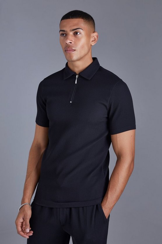 Kurzärmliges Muscle-Fit Poloshirt mit Reißverschluss