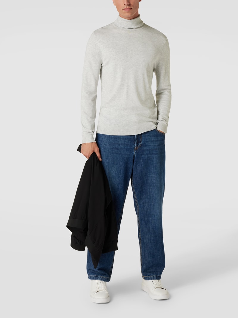 Longsleeve mit geripptem Rollkragen in silber meliert