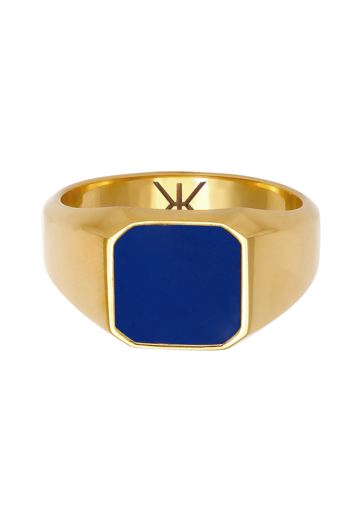 KUZZOI Men's Solid Basic Blue Signet Ring with Enamel in 925 Sterling Silver