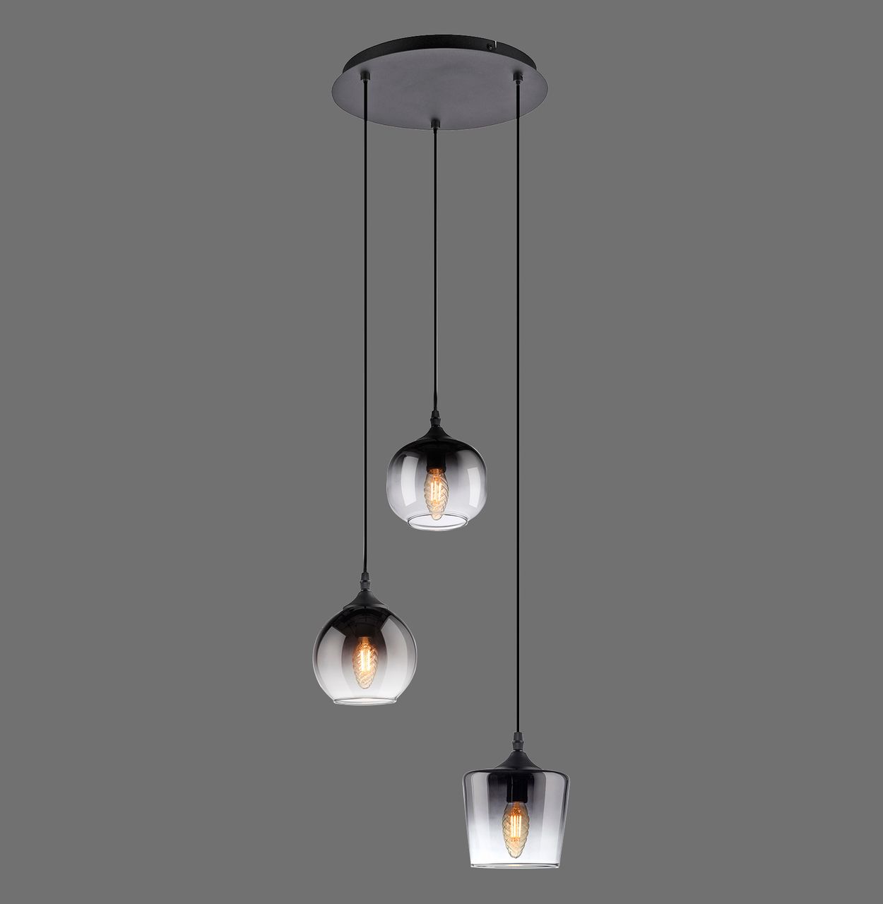 JUST LIGHT Pendelleuchte GREEN ZEA, 3x E14/25 Watt max., rauchfarbene Gläser, rund, Schwarz