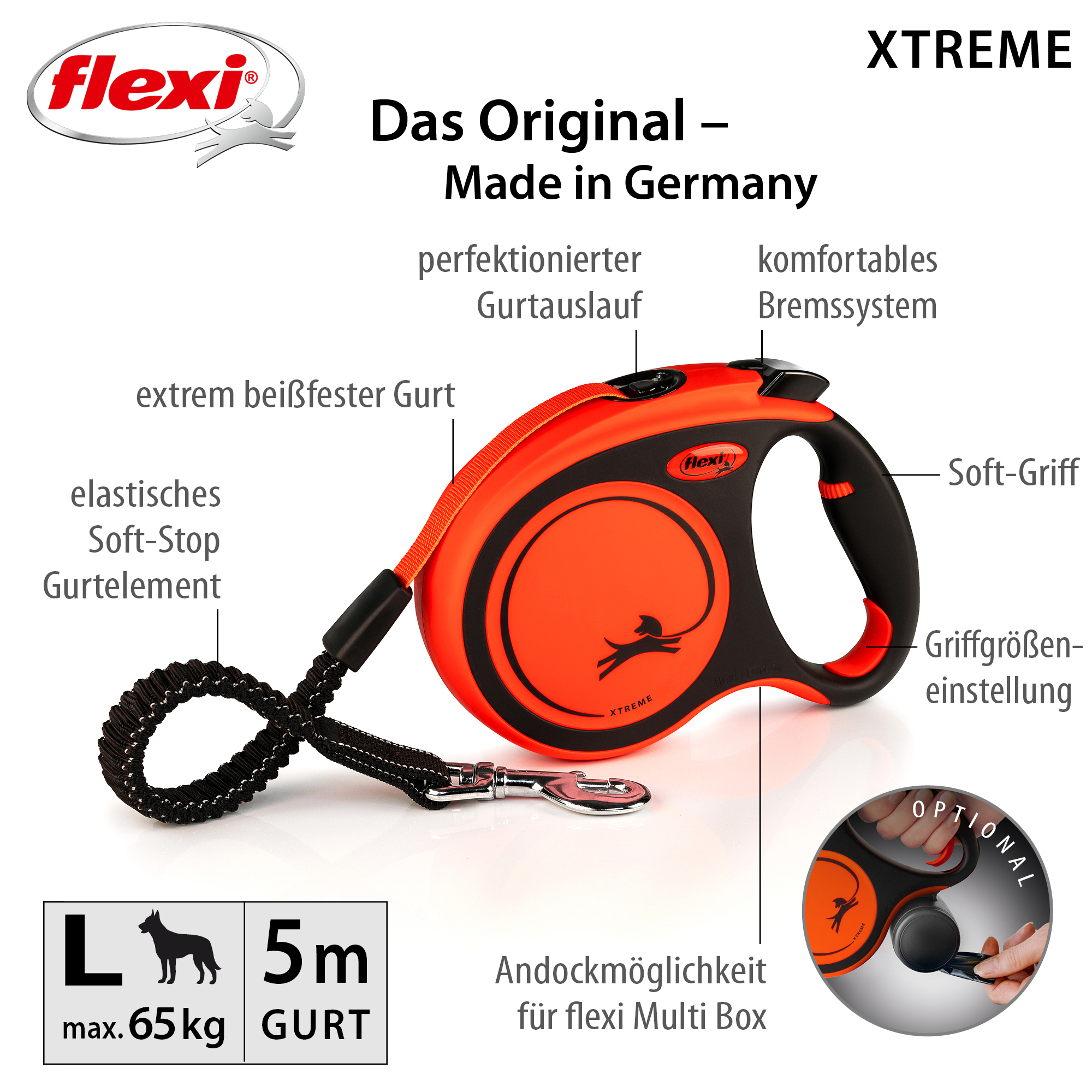 Flexi Hundeleinen Flexi XTREME Gurt-Rollleine orange/ schwarz L, 5 m