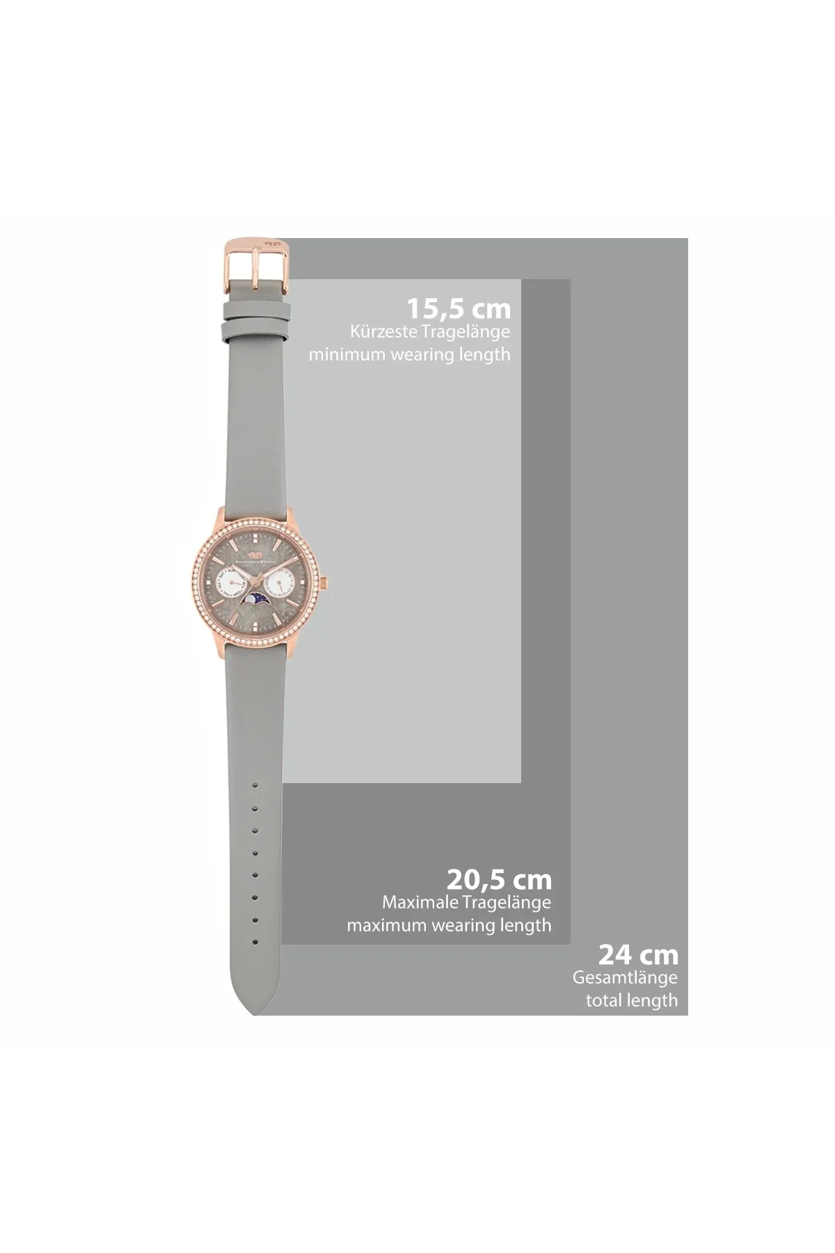 Rhodenwald & Söhne  Multifunktions Damen Multifunktionsuhr roségold Echtleder grau