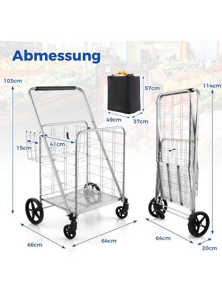 COSTWAY Einkaufstrolley Klappbar in Silber günstig kaufen onesize