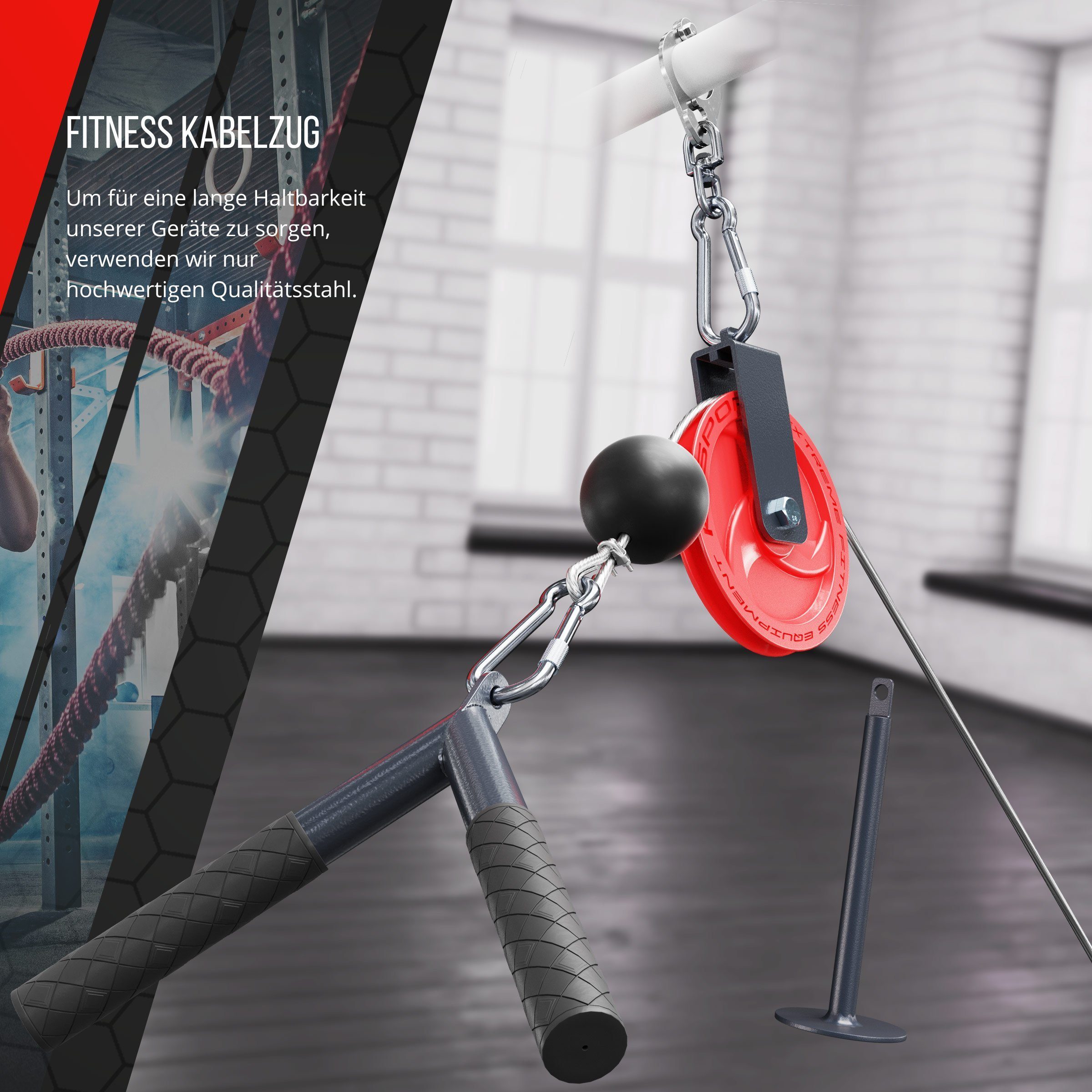 K-SPORT Kraftstation Fitness Latzug I Kablezug I Seilzug mit Trizeps V Griff bis 130kg, (22cm Lastenstange, V-Griff), Made in EU!