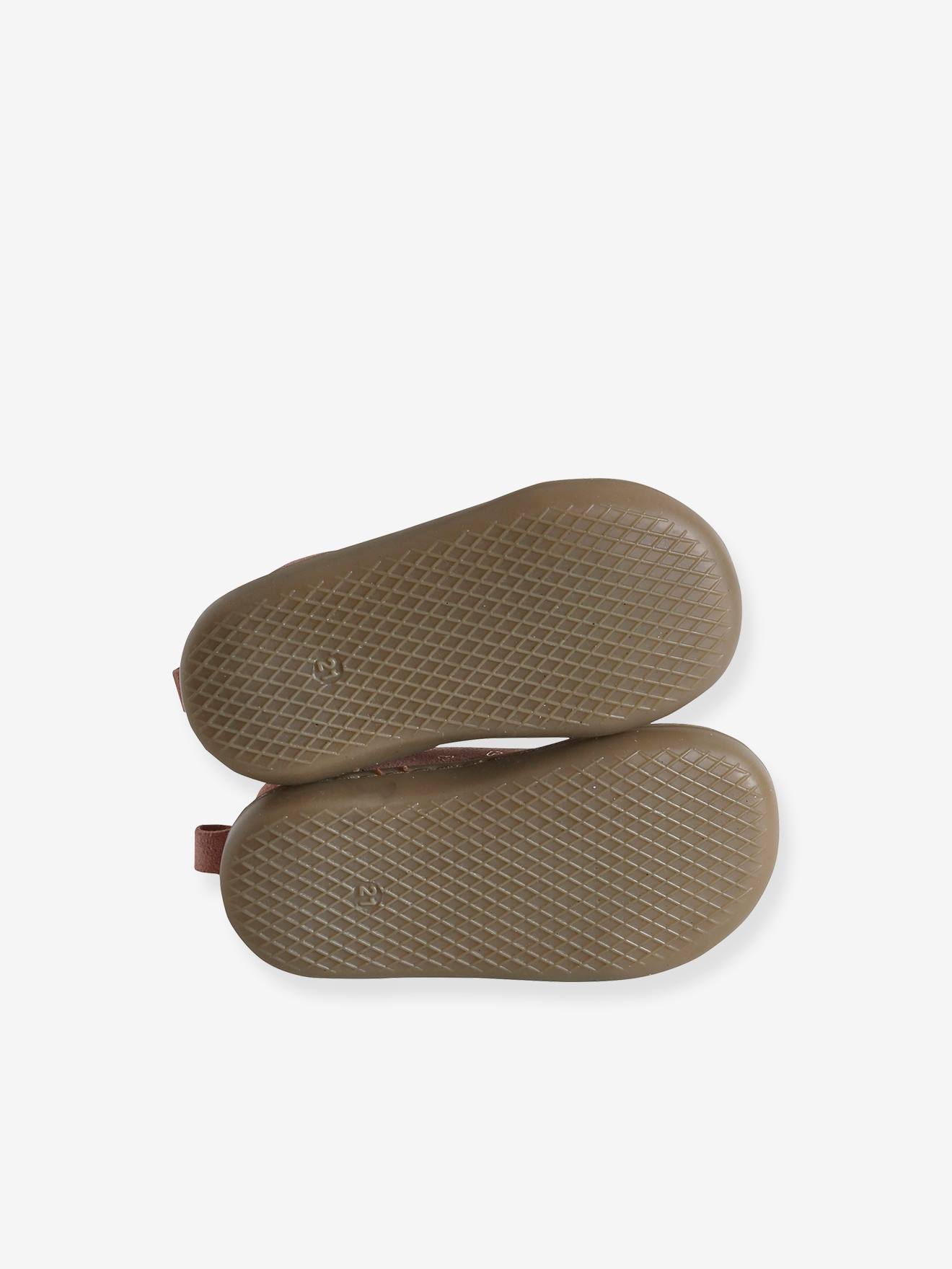 Bottillons lacés cuir souple bébé 4 pattes rose