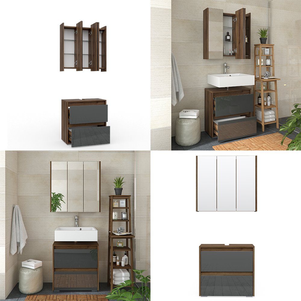 Vicco Badmöbel-Set Badezimmerset MAJEST Anthrazit / Nussbaum Set 2, (2-er Set, 2-St., 2-er Set)