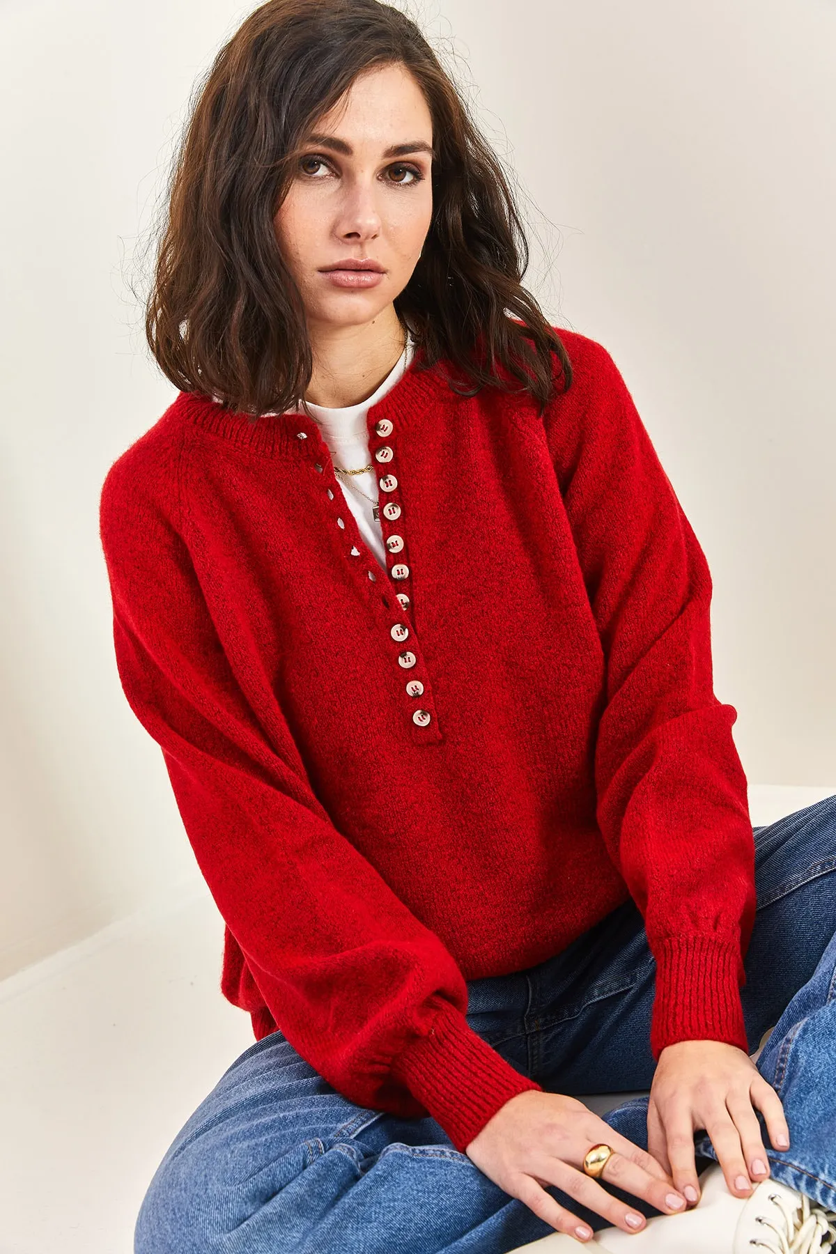 Bianco Lucci  Damen-Strickpullover mit Knopfloch-Rollkragenpullover