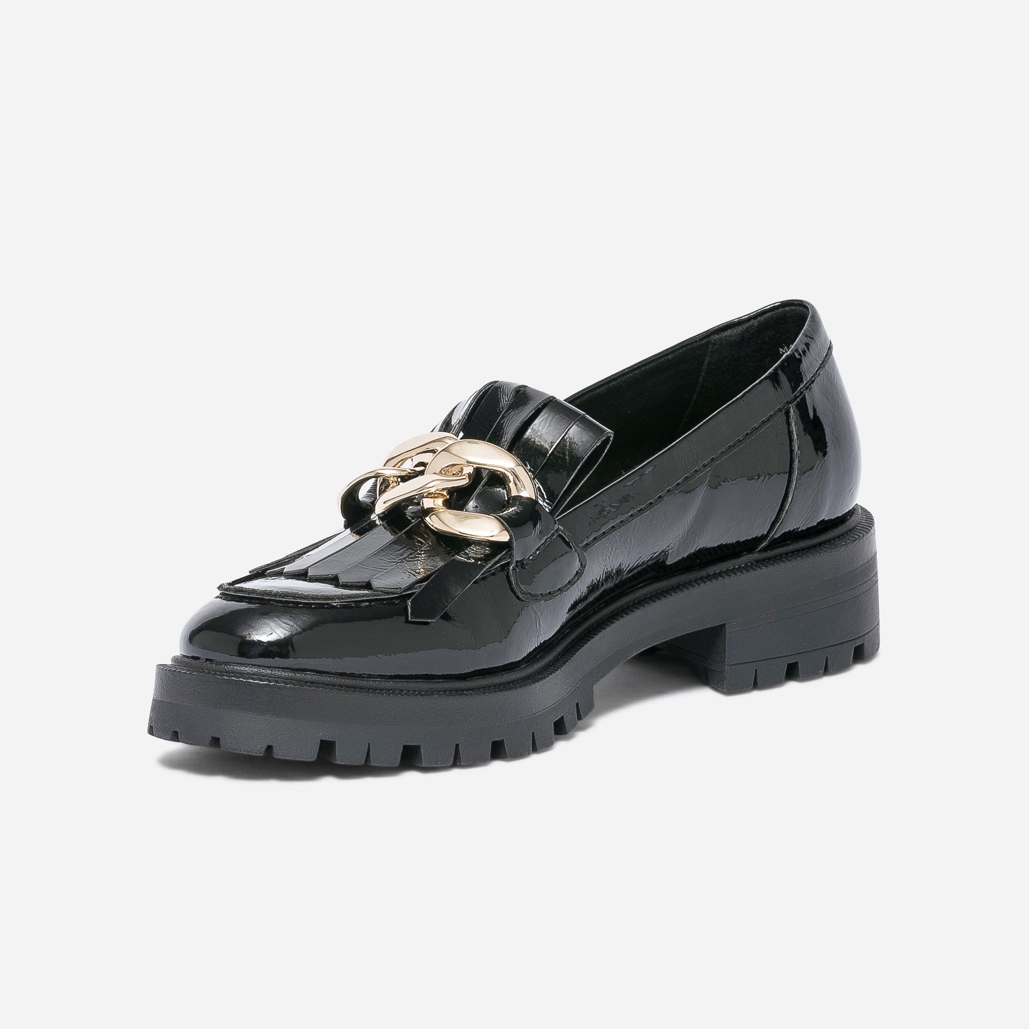 Mocassin TEXTO noir verni à patte frangée