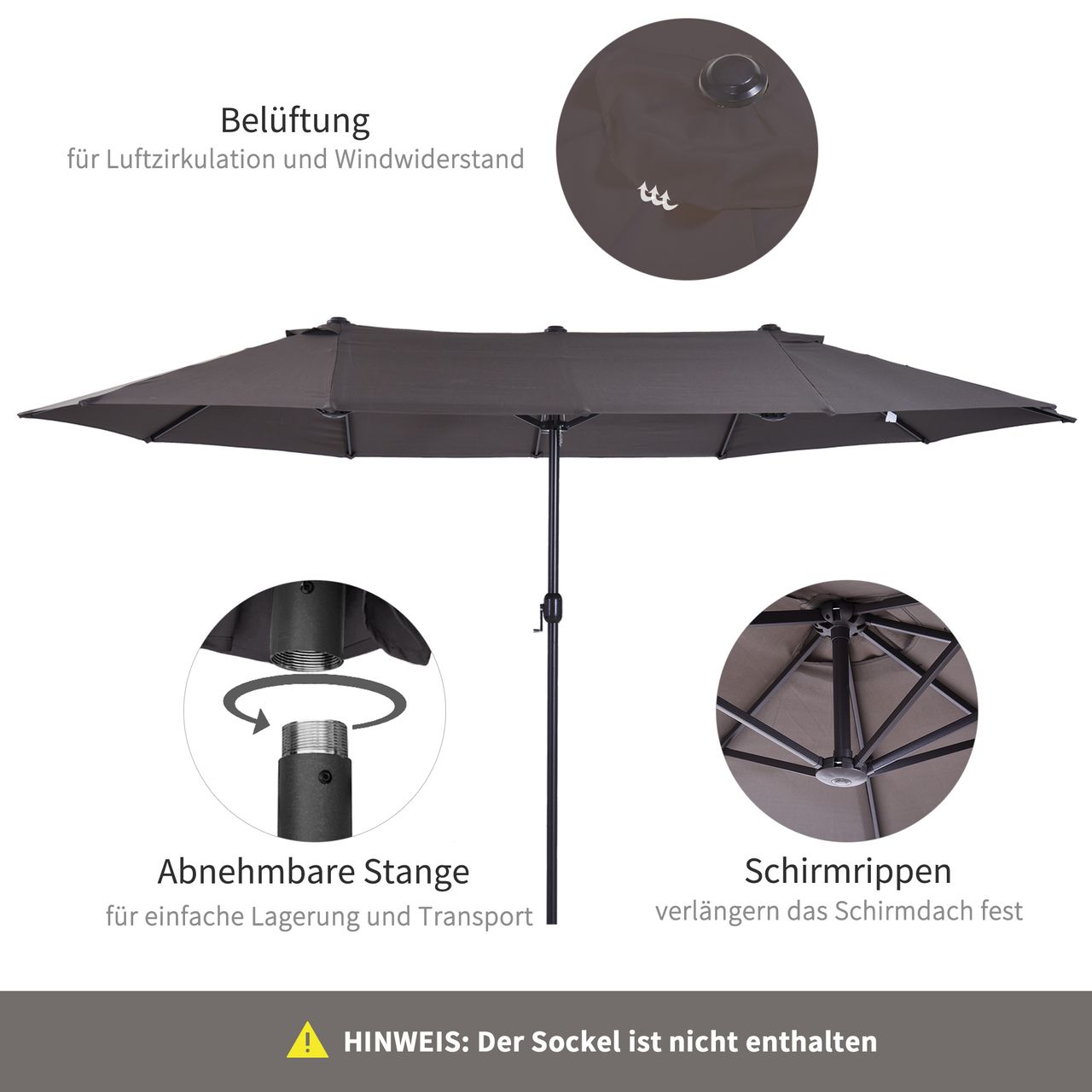 Outsunny Doppelsonnenschirm Gartenschirm Marktschirm mit Handkurbel 460 x 270 cm