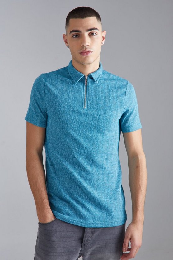 Kurzärmliges Muscle-Fit Poloshirt mit Fischgräten-Print