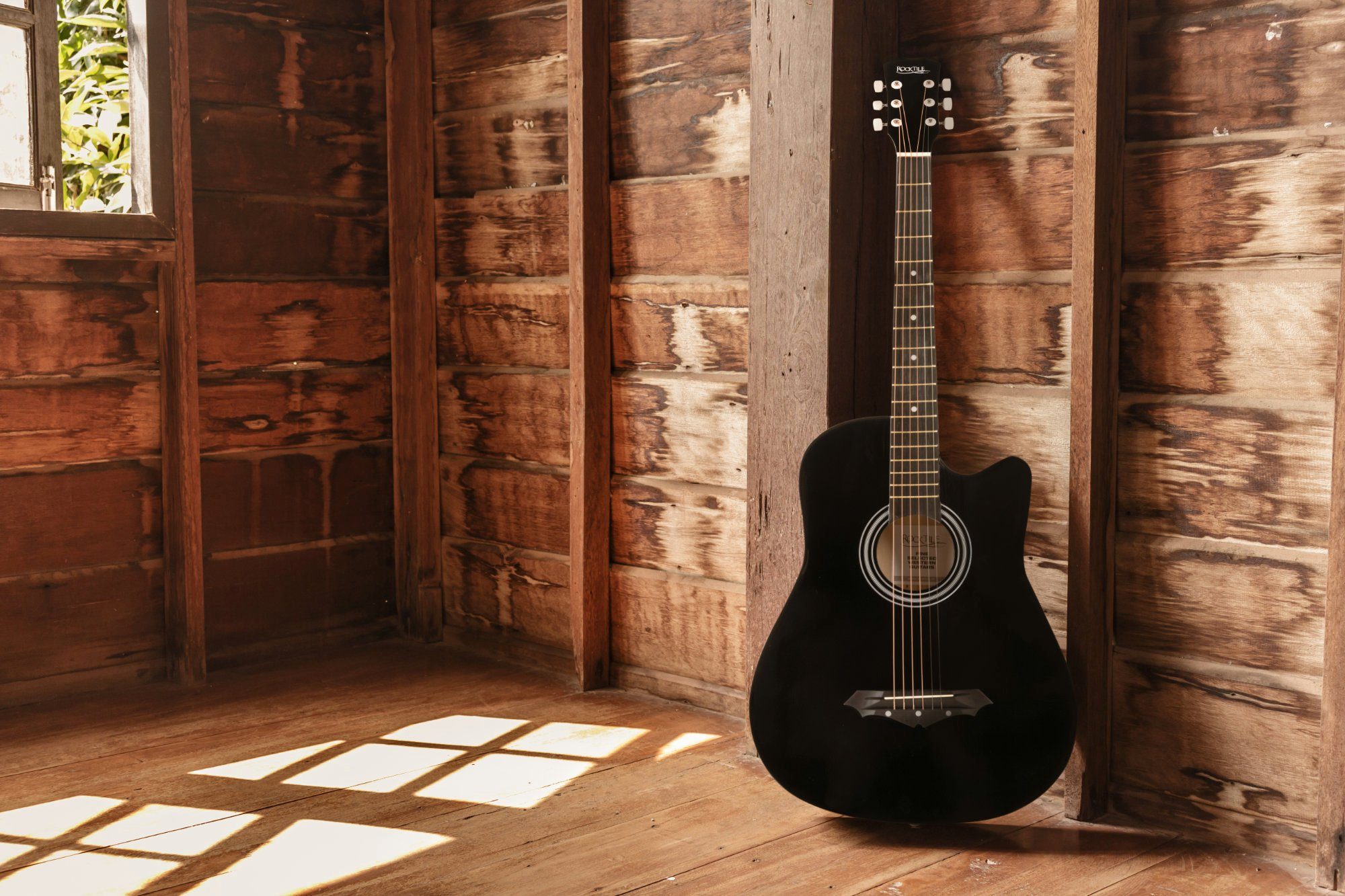 Rocktile Westerngitarre WSD-5C Slim Line Westerngitarren Set - Dreadnought Akustik Gitarre, Set inkl. Tasche, Ersatzsaiten, Gurt und Plektren