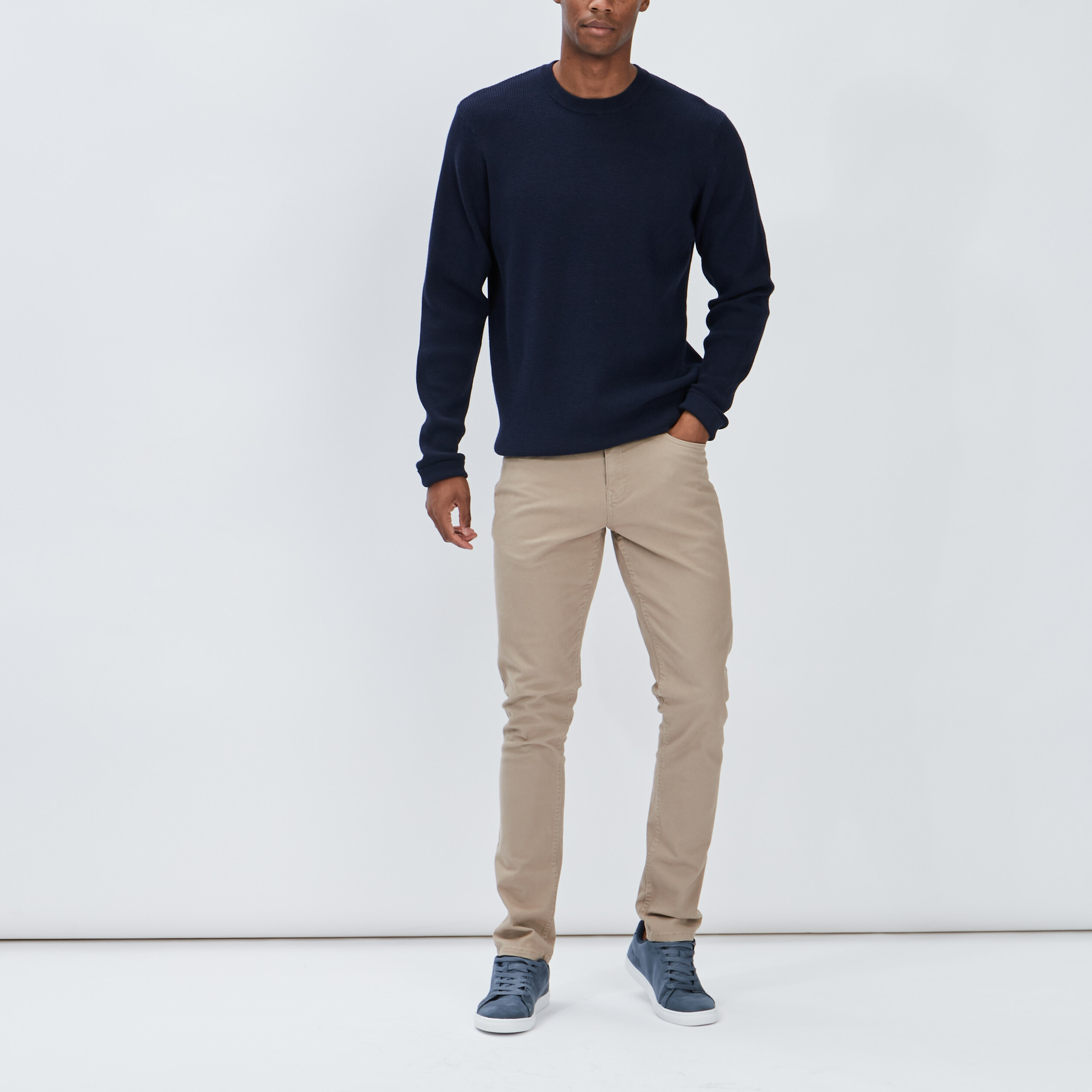 Pull avec col rond à relief bleu marine homme | La Halle