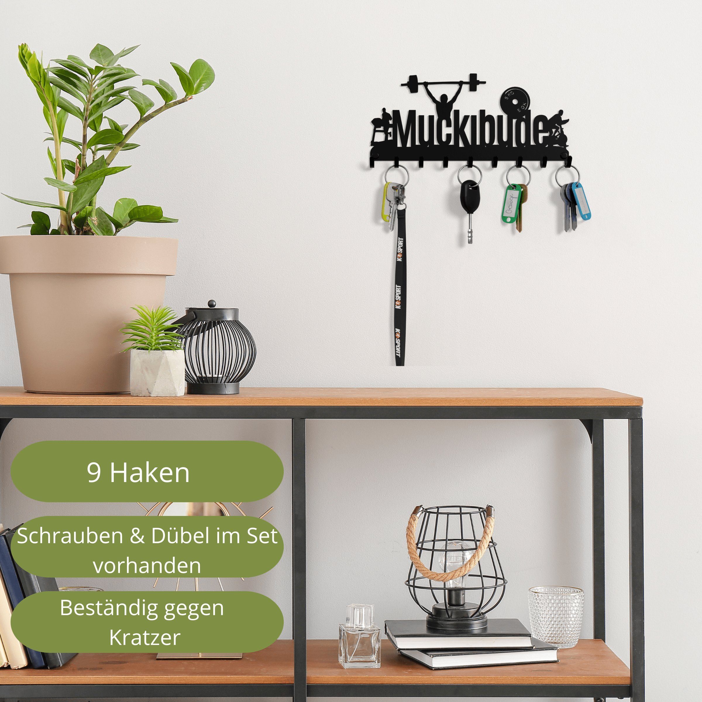 NOGGI - Home Decor Masters Schlüsselleiste Schlüsselhaken mit Motiv, (Schlüsselbrett MUCKIBUDE I Schlüsselablage mit 9 Haken I Schlüsselhalter für die Wand, Wandbefestigung im Set enthalten), Made in EU
