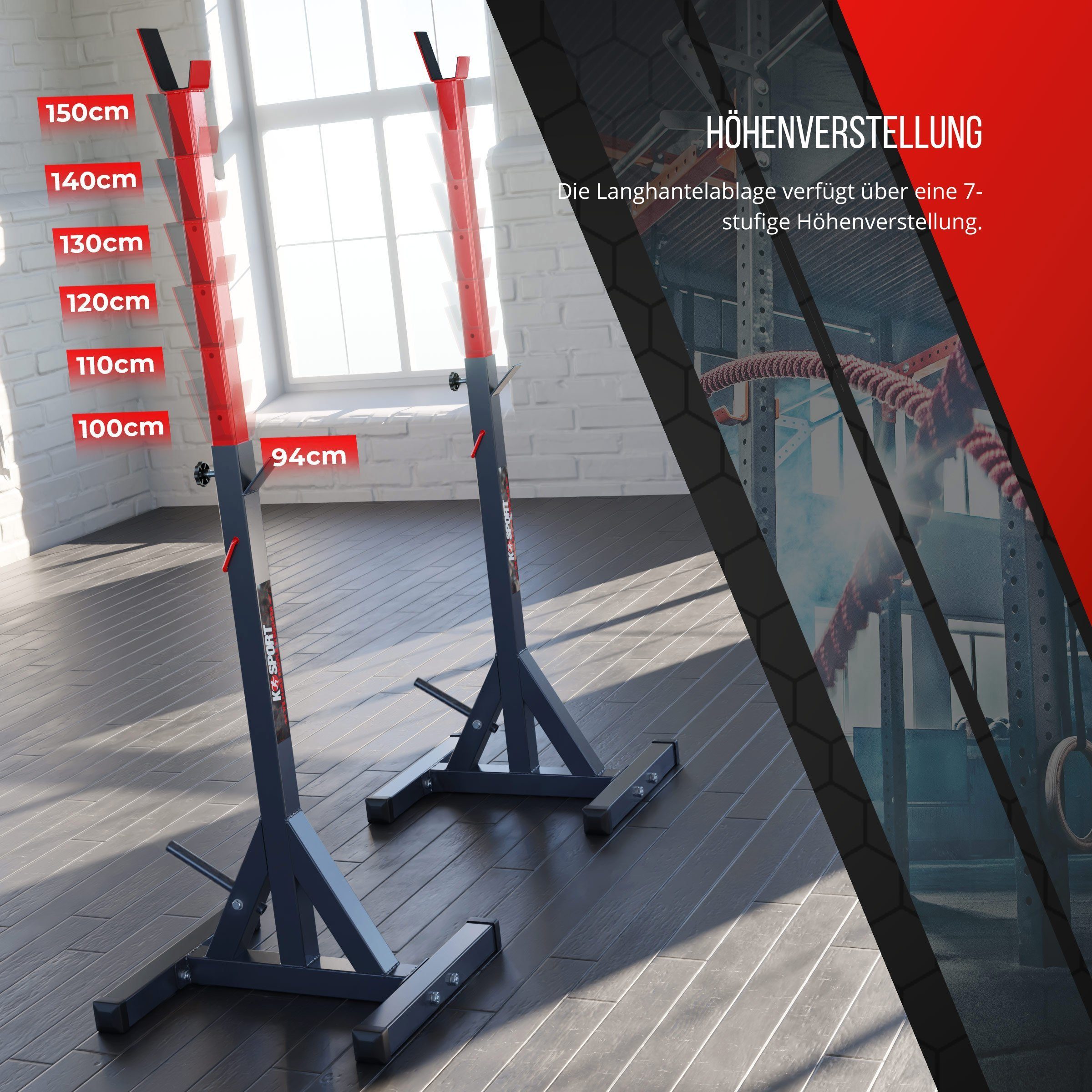K-SPORT Kraftstation 2 x Langhantelständer, (Squat-Rack für Langhanteltraining, Kniebeugeständer, Langhantelablage bis 250kg), Made in EU!